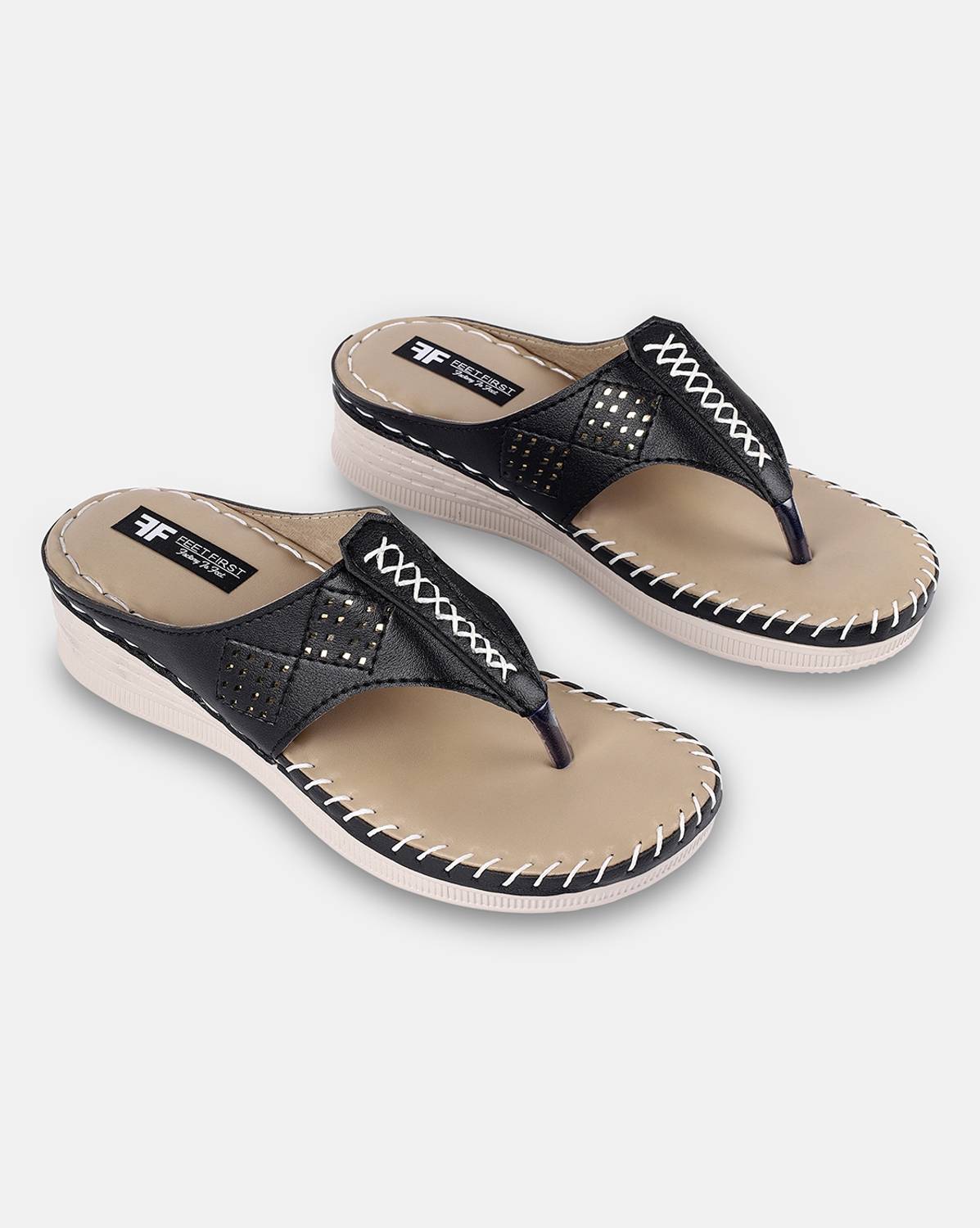 Feet First Women Flats Sandal (Black , 7)