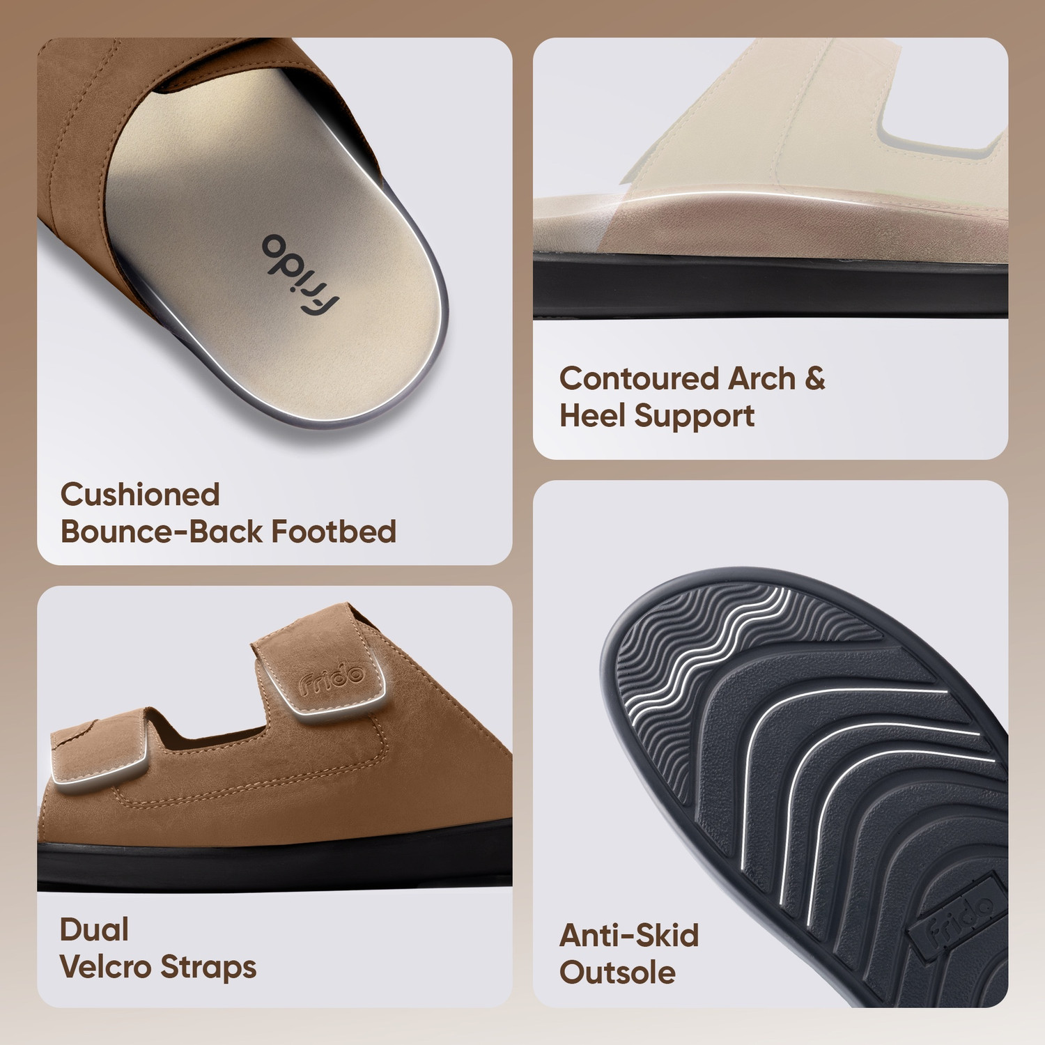 Image of Frido Comfort Dual Strap Footwear With Bounce Back Cushioned Footbed Adjustable Velcro Men Casual