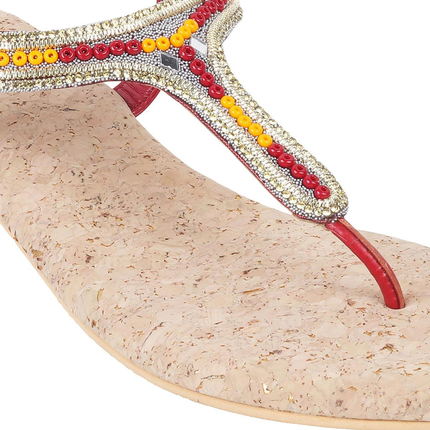 Image of MOCHI EmbellishedT-StrapFlatsWithBackstrap Women Heels