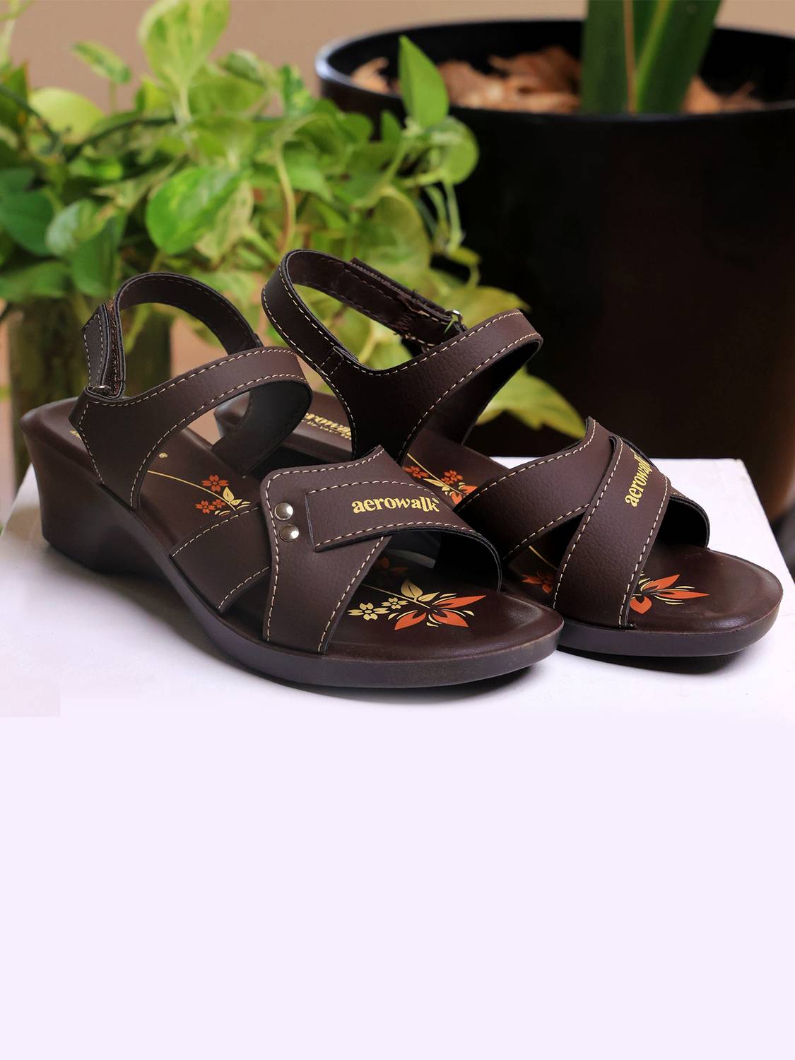 AEROWALK Women Heels Sandal (Brown , 3)