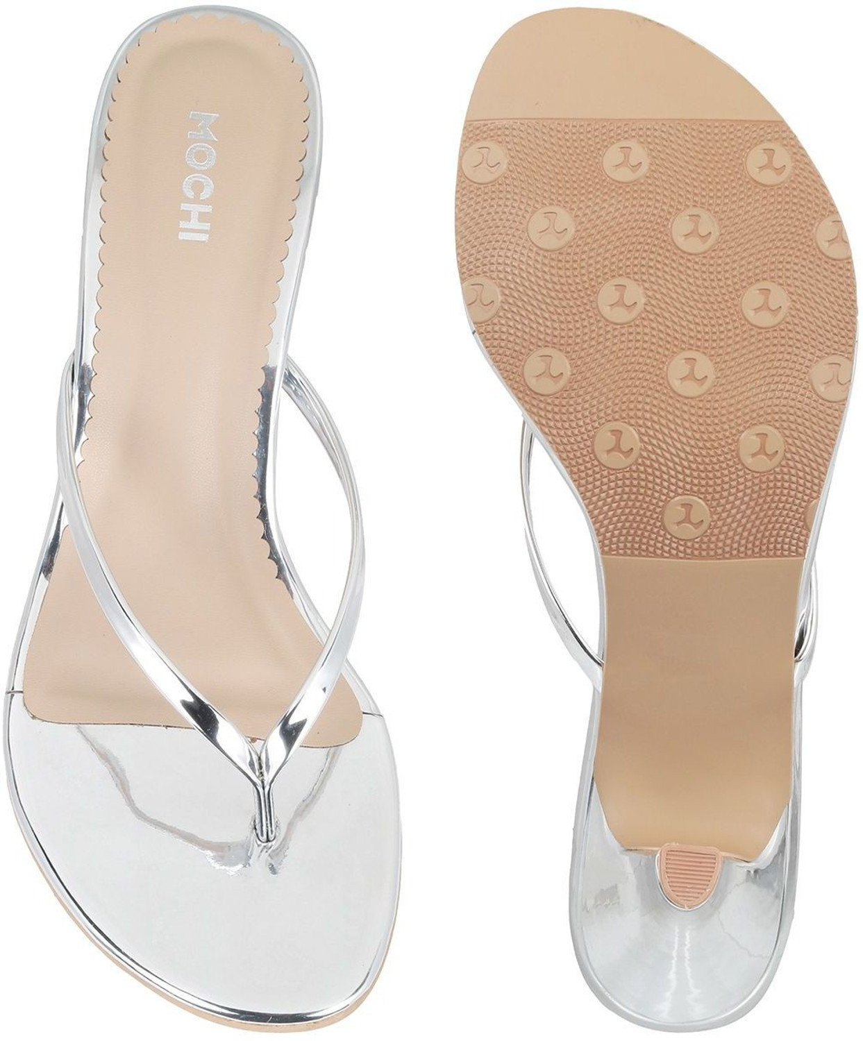 Image of MOCHI Women Silver-TonedKitten Heels Sandal (Silver, 7)