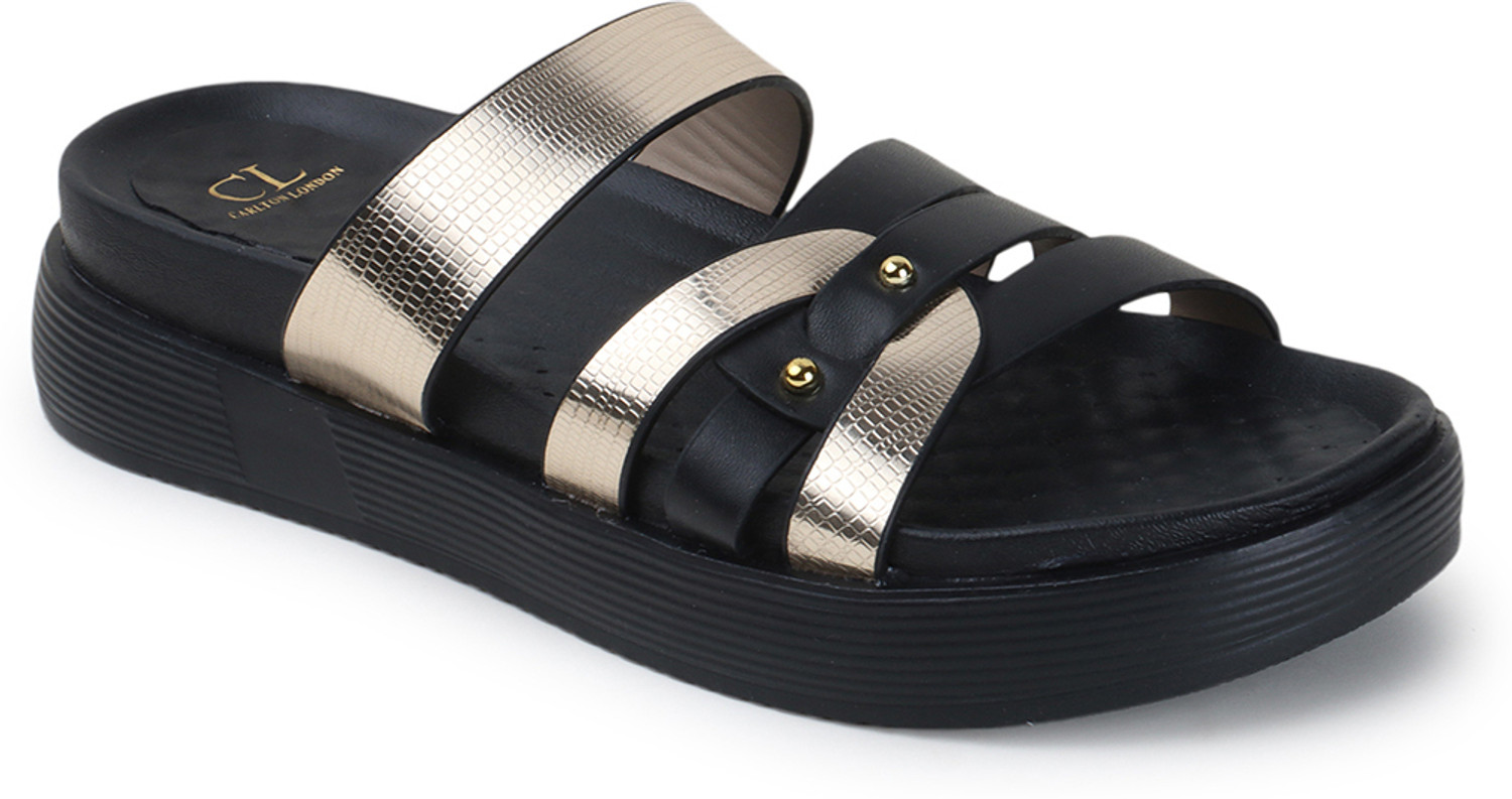 Image of CARLTON LONDON Women Women's Textured Platform Sandals Casual Sandal (Black, 3)