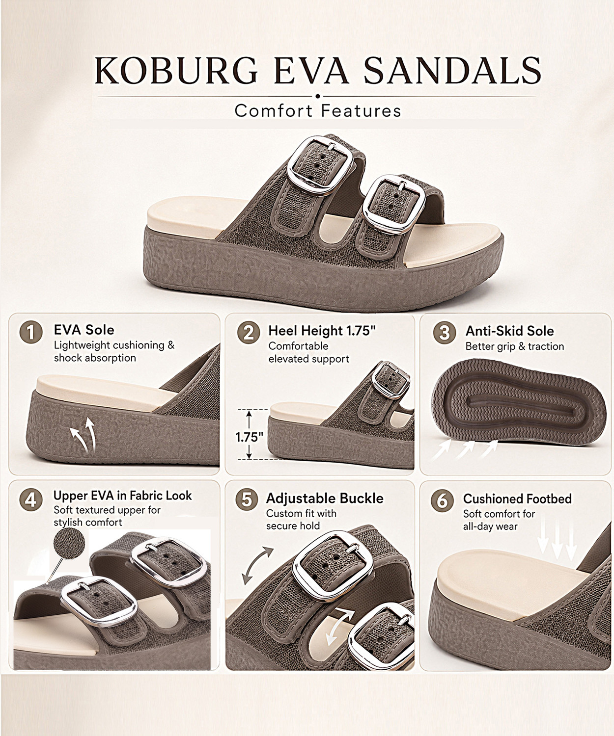 Image of Koburg Women Aura Women Sandal|Lightweight|Comfortable|Antiskid|Extra Soft|EVA Sole Heels Sandal (Multicolor, 7)