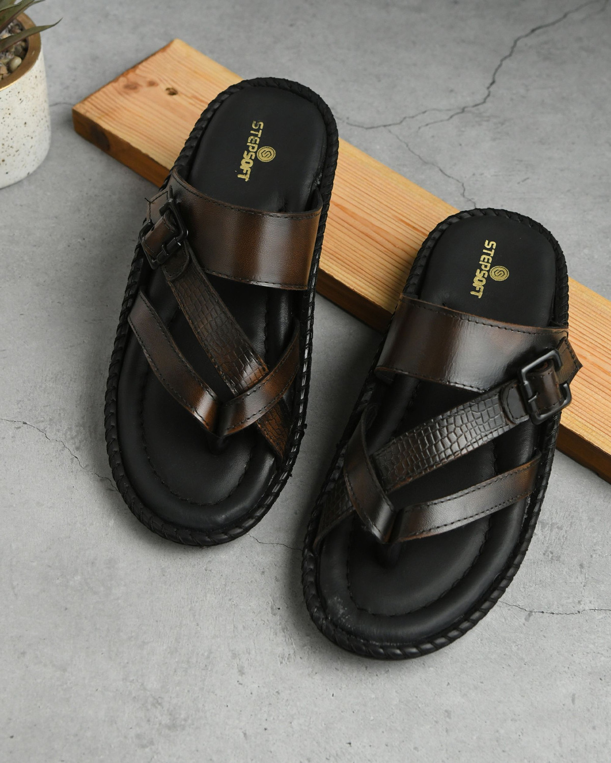 Image of Stepsoft Classic Cushion Slippers with Adjustable Buckle Soft Sole Non Skid Wear Men Sandals