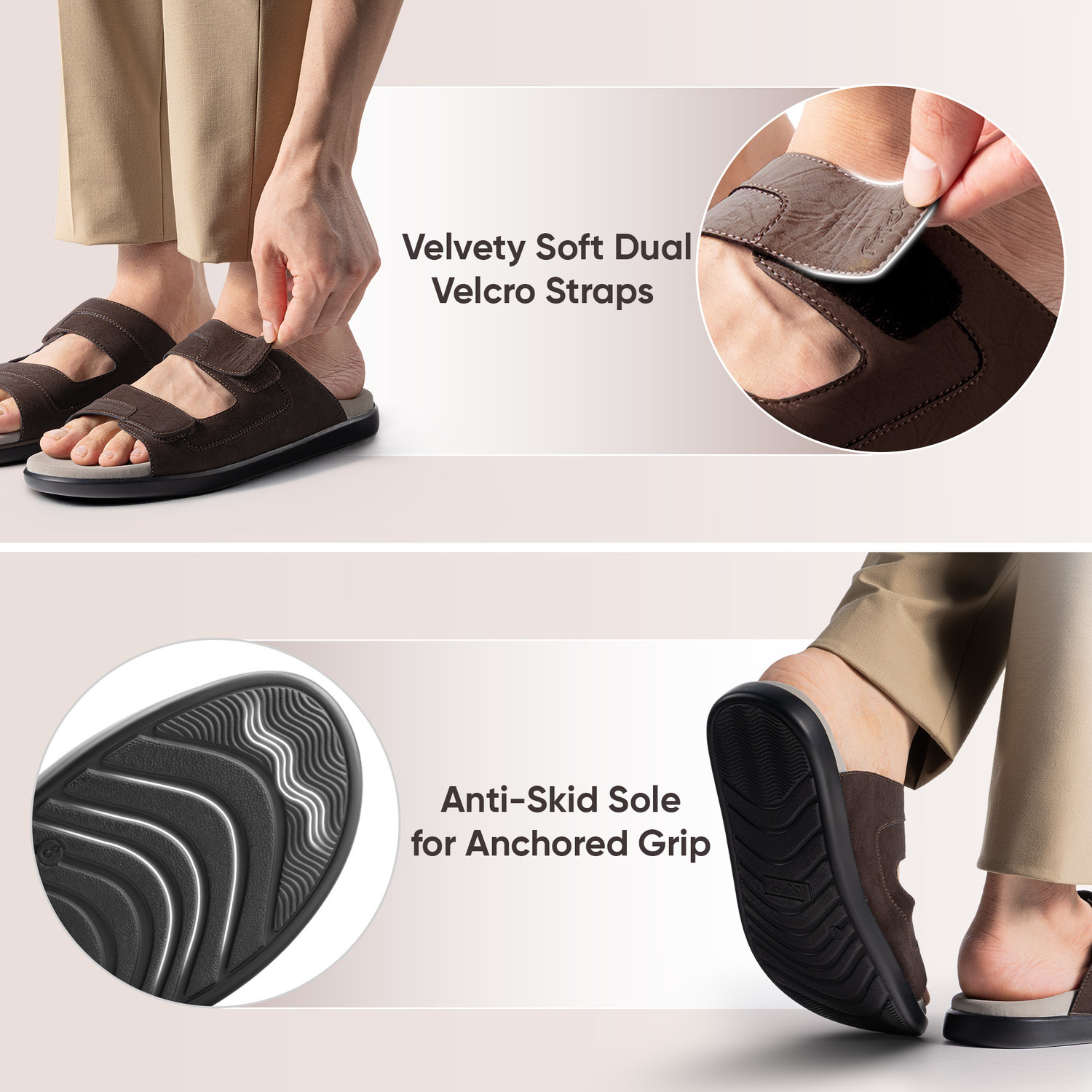 Image of Frido Comfort Dual Strap Footwear With Bounce Back Cushioned Footbed Adjustable Velcro Men Casual