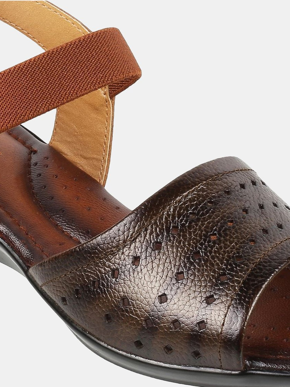 Image of MOCHI TexturedLeatherWedgesWithLaserCuts Women Wedges