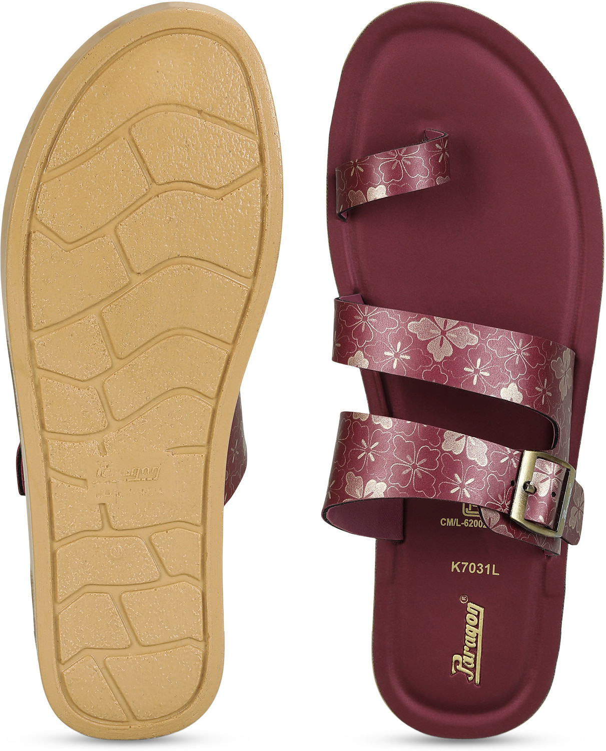 Image of Paragon Women Women Stylish One-Toe Flats with Adjustable Buckle for Comfort Casual Sandal (Maroon, 8)