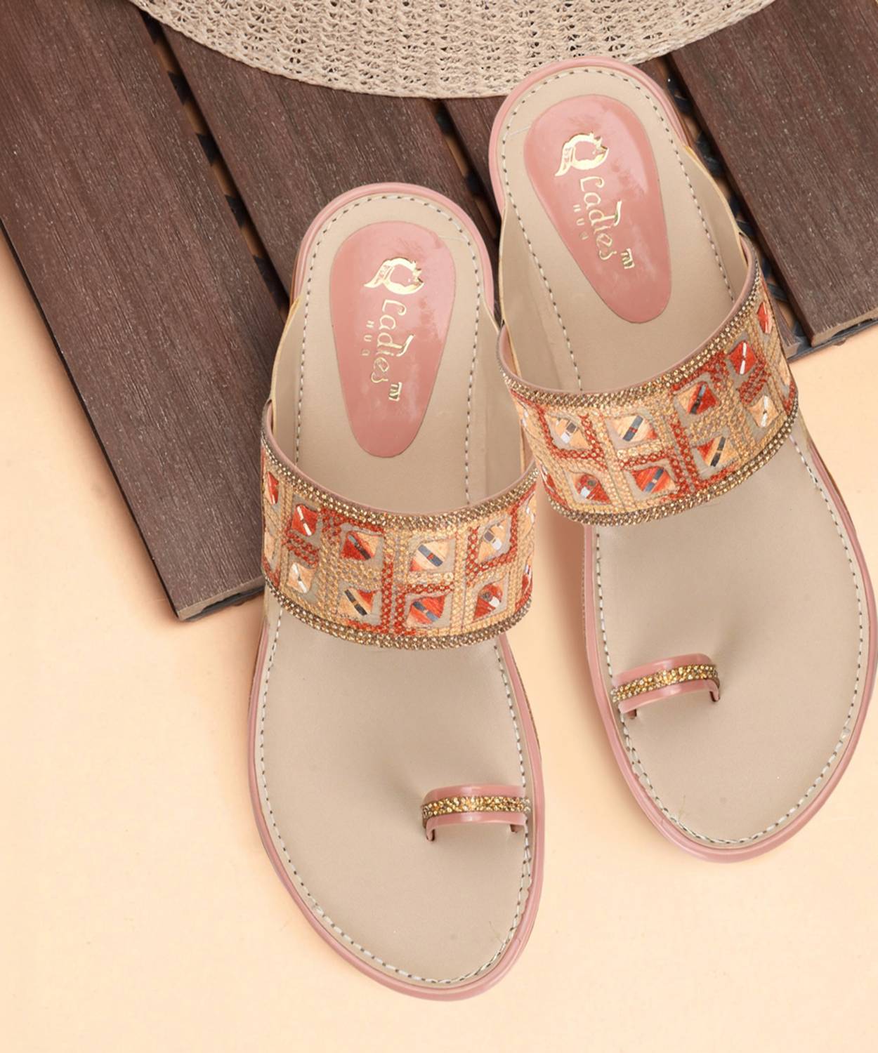 ladies hub Women Flats Sandal (Pink , 7)