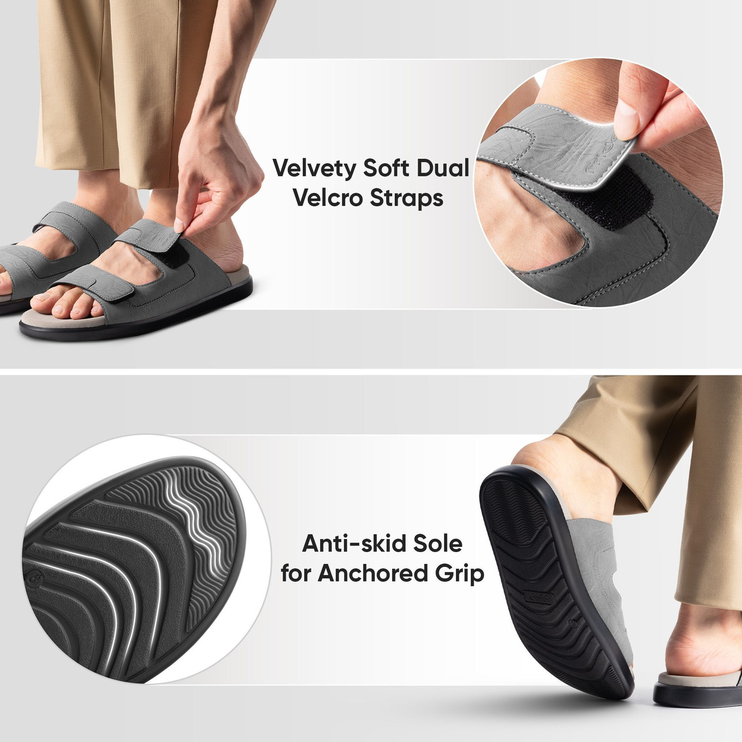 Image of Frido Comfort Dual Strap Footwear With Bounce Back Cushioned Footbed Adjustable Velcro Men Casual