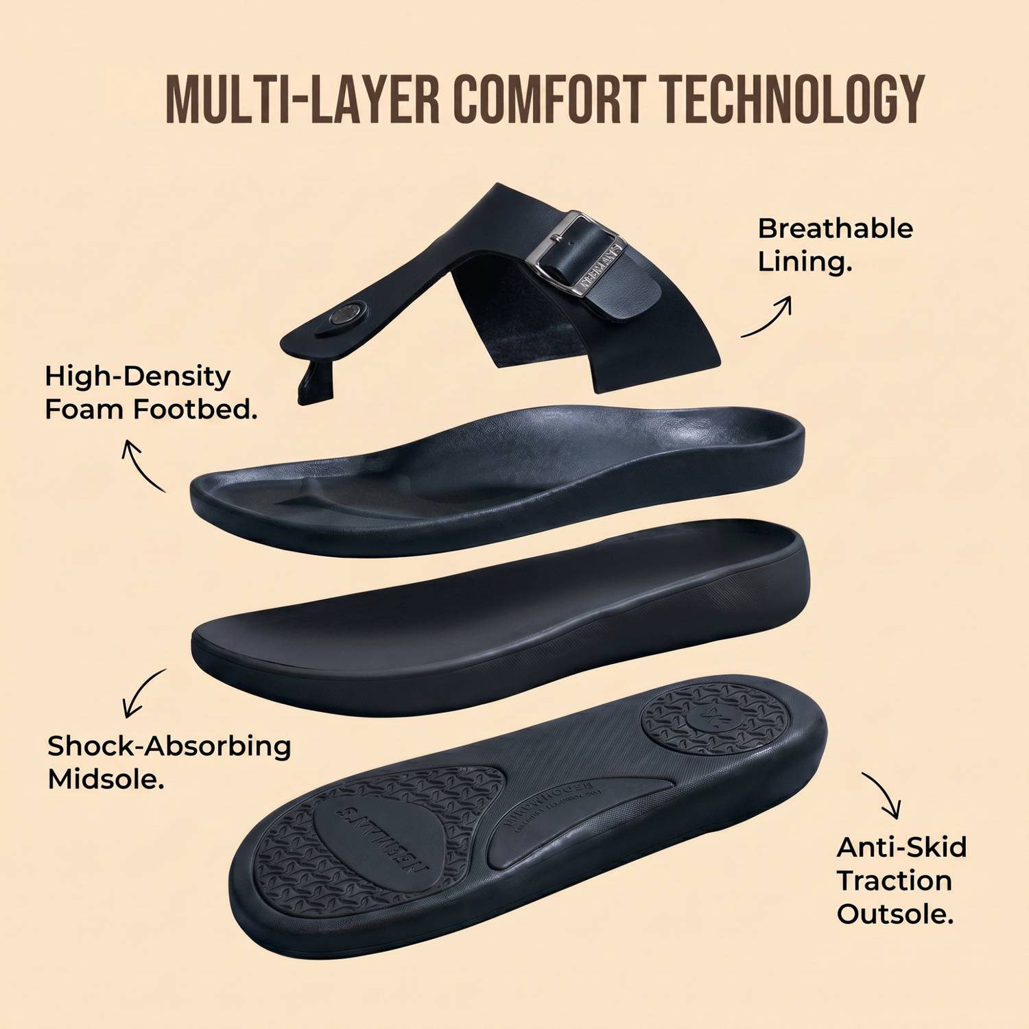 Neemans Men Black Sandals - Image 2
