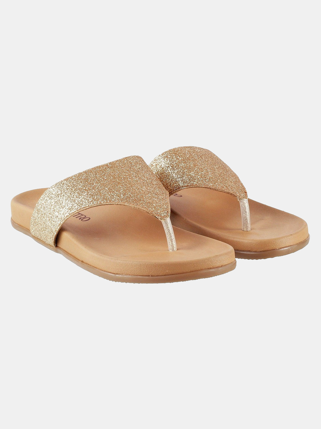 Image of METRO Gold-TonedTexturedT-Strap Women Flats