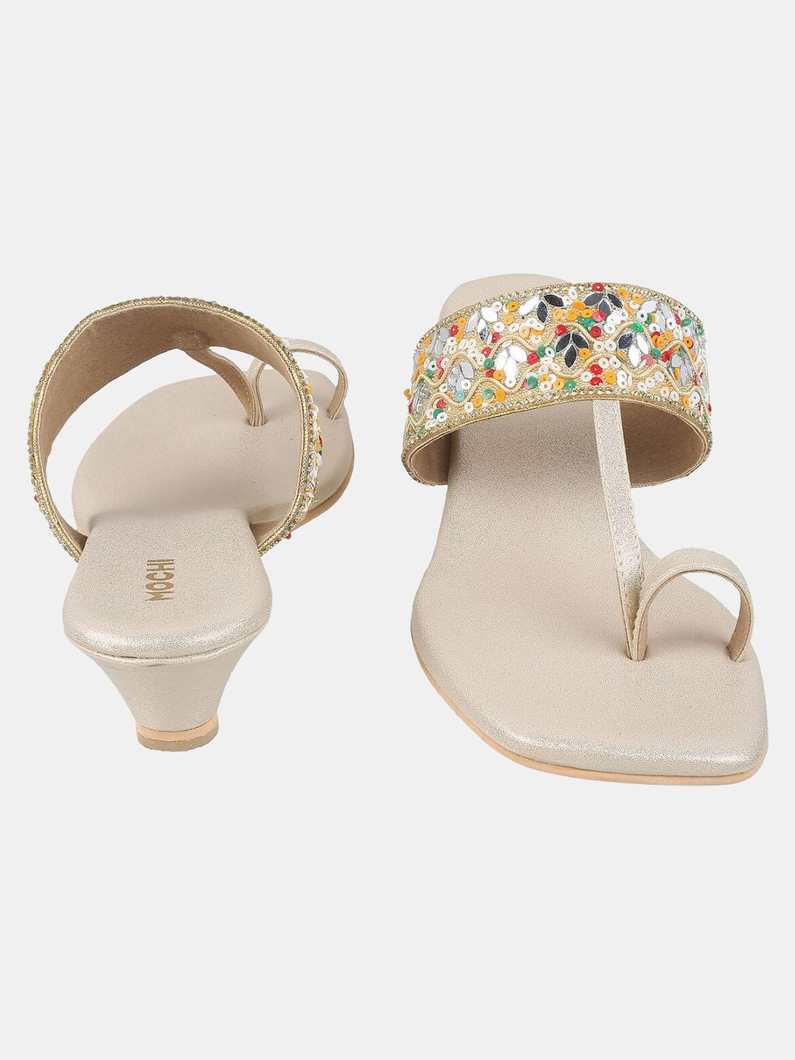 Image of MOCHI Women EthnicEmbellishedOneToe Heels Sandal (Multicolor, 4)