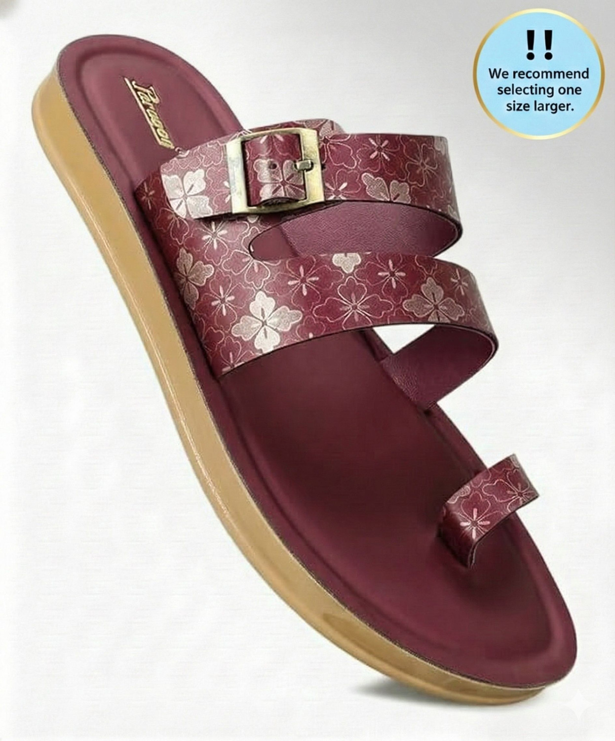 Image of Paragon Women Women Stylish One-Toe Flats with Adjustable Buckle for Comfort Casual Sandal (Maroon, 8)