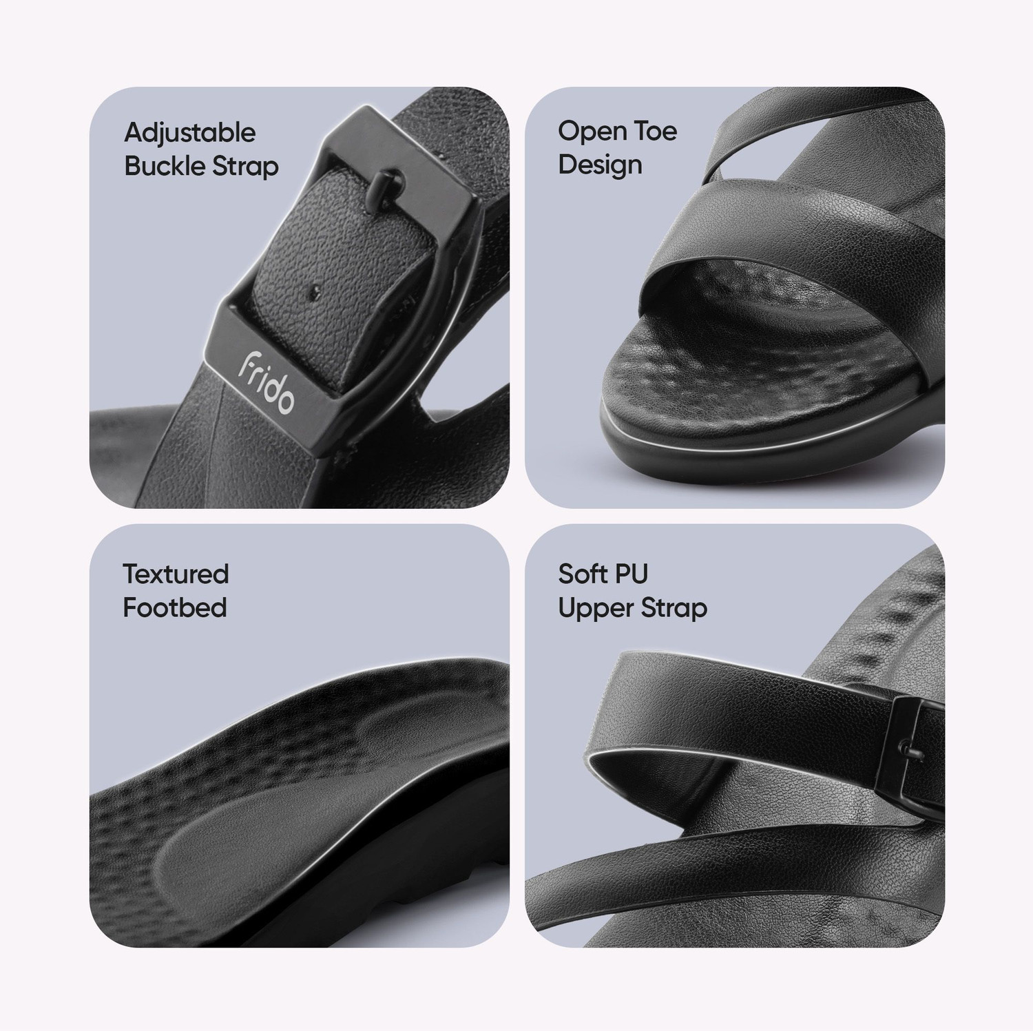 Image of Frido Cloud Comfort Open Toe with Adjustable Z-Strap, Cushioned PU Footbed Women Flats
