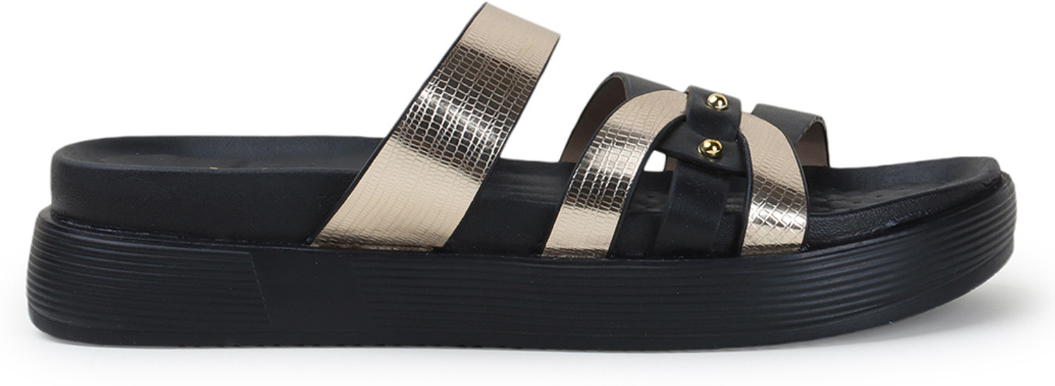 Image of CARLTON LONDON Women Women's Textured Platform Sandals Casual Sandal (Black, 3)