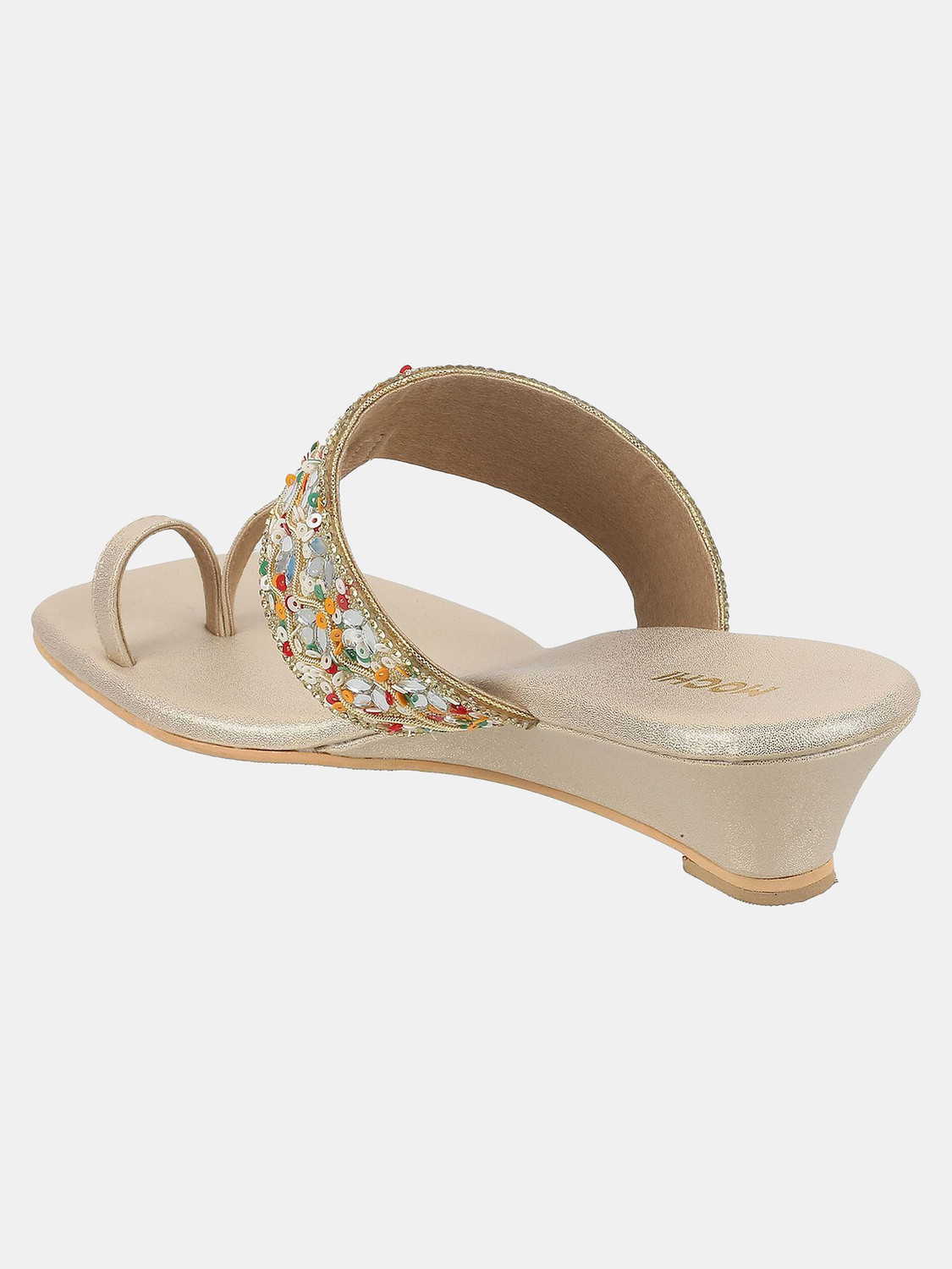 Image of MOCHI Women EthnicEmbellishedOneToe Heels Sandal (Multicolor, 4)