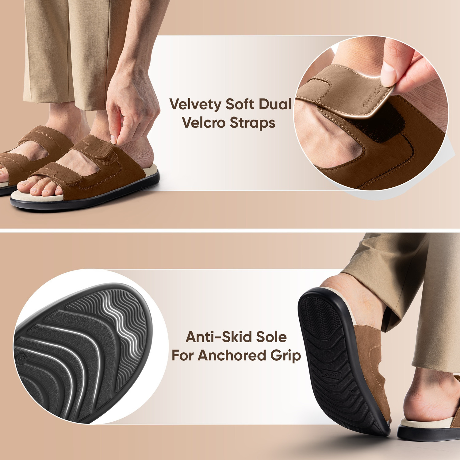 Image of Frido Comfort Dual Strap Footwear With Bounce Back Cushioned Footbed Adjustable Velcro Men Casual