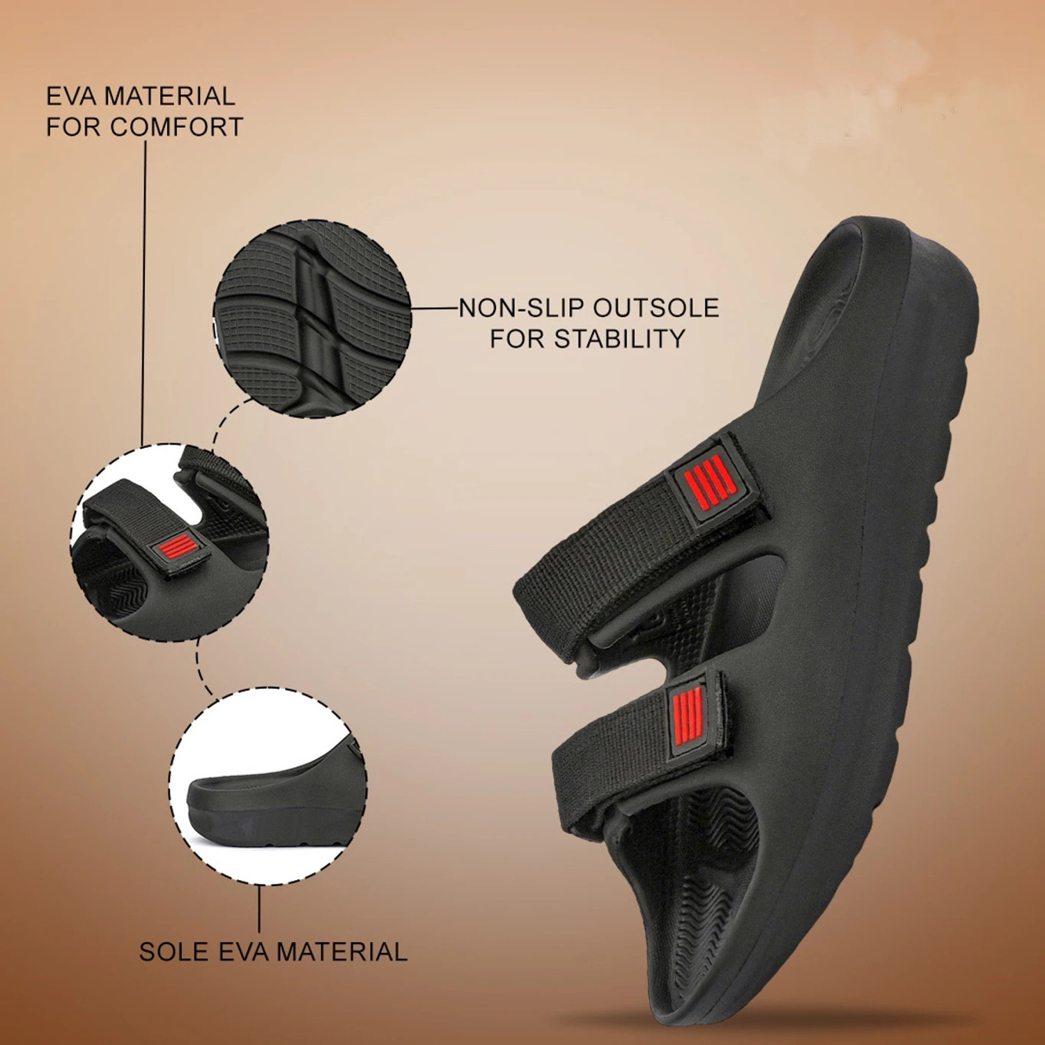 Image of HOTSTYLE Men Flats Sandal (Black, 9)