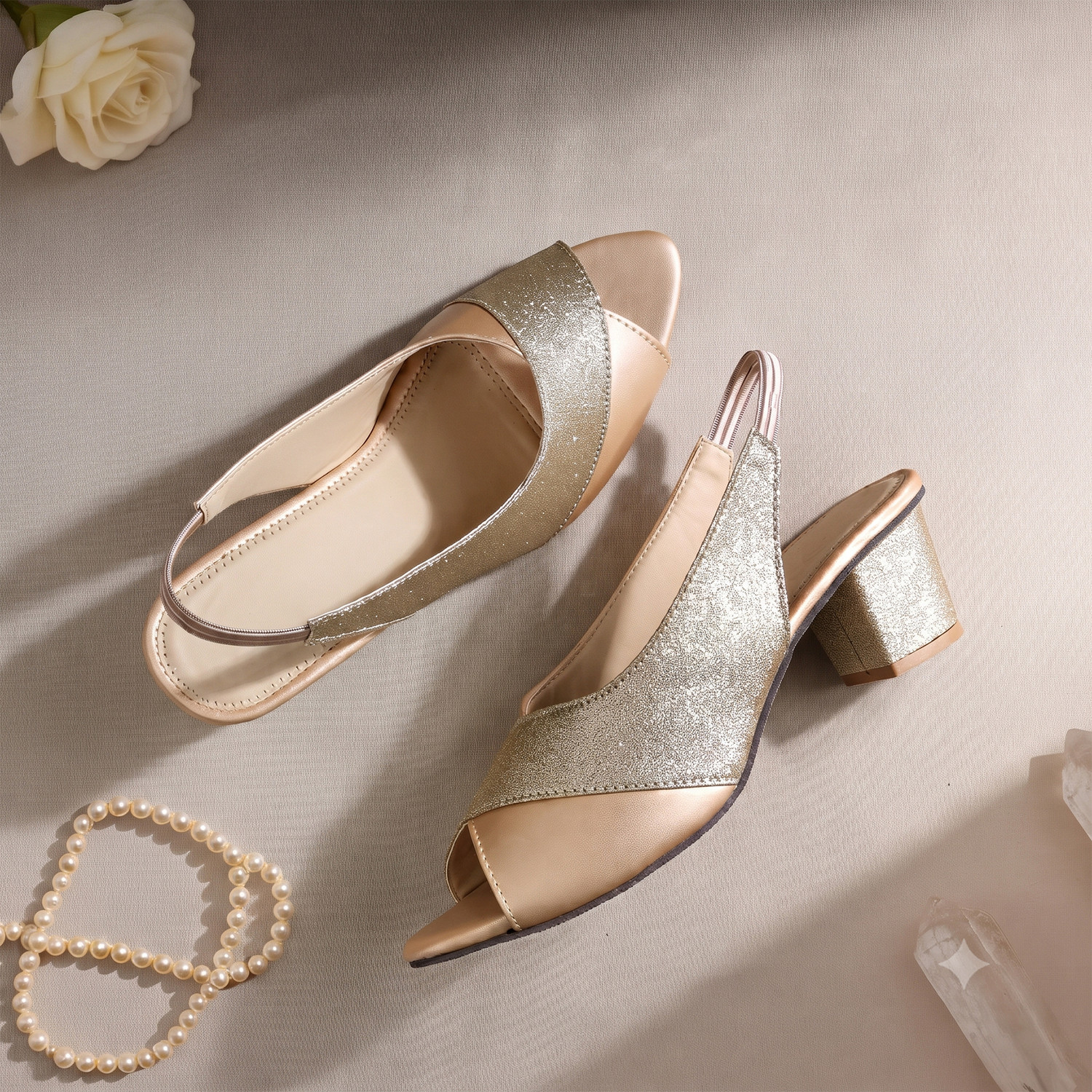 Image of Shozie Women Heels Sandal (Beige, Gold, 4)