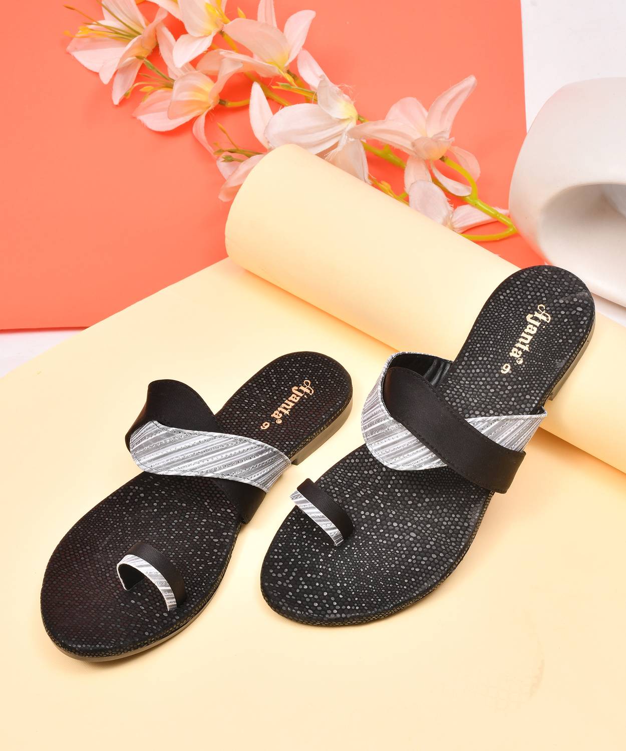 AJANTA Women Flats Sandal (Black , 7)