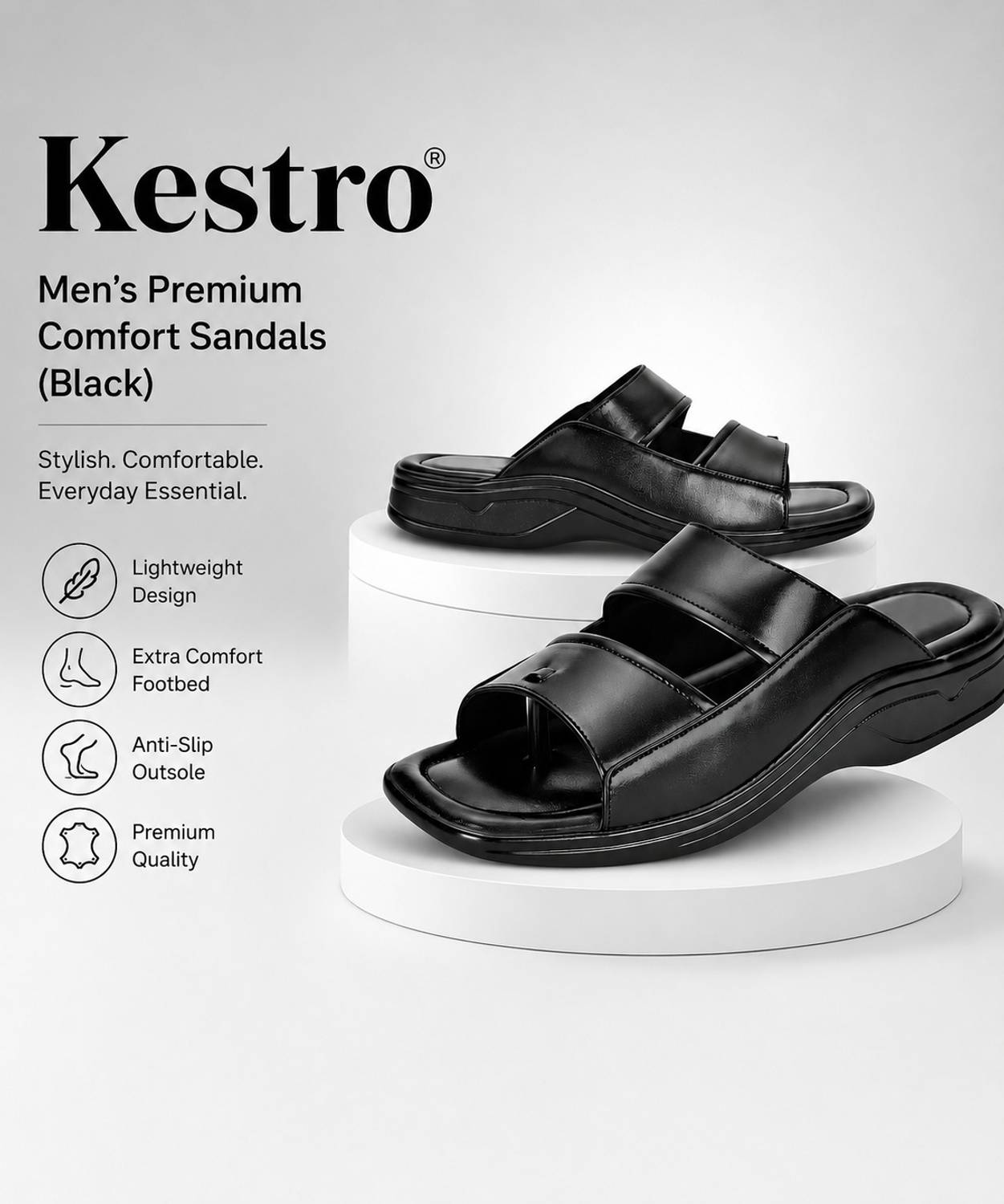 Kestro Men Black Sandals - Image 1