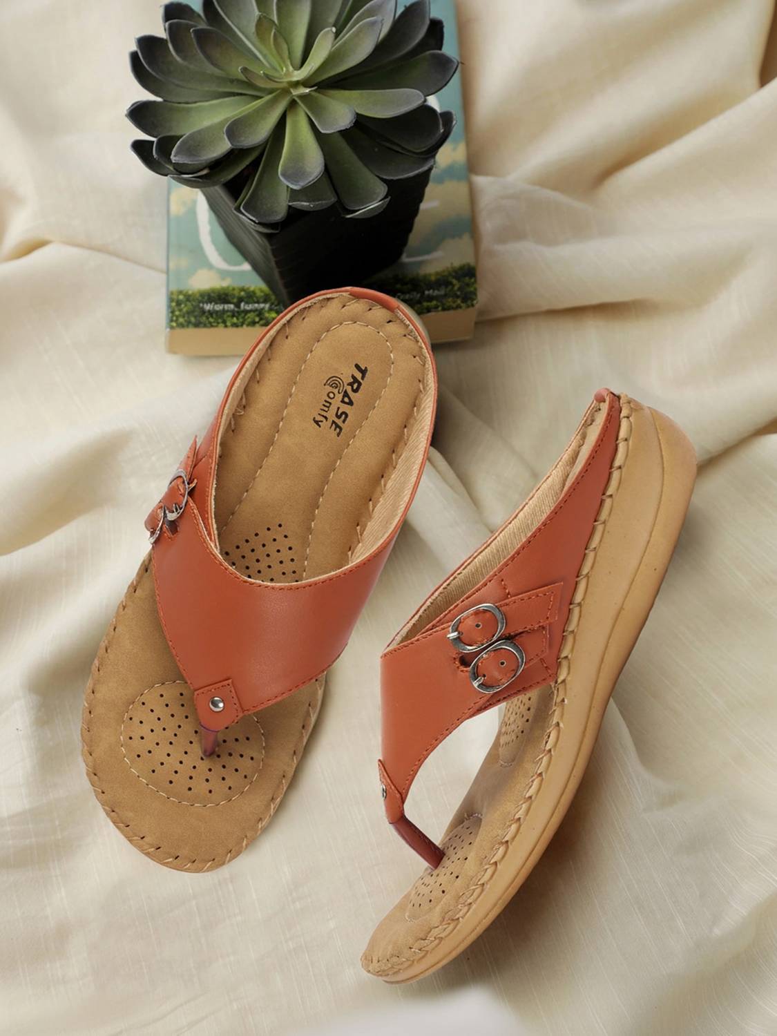 TRASE Women Soft Doctor Flats Sandal (Tan , 4)