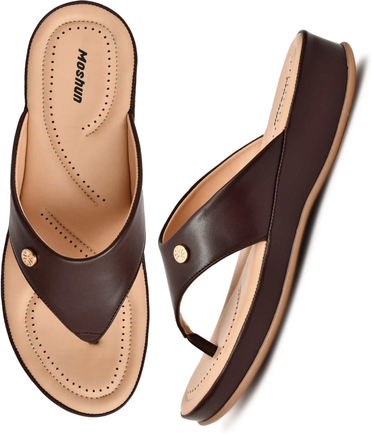 Image of moshun Women Flats Sandal (Maroon, 8)