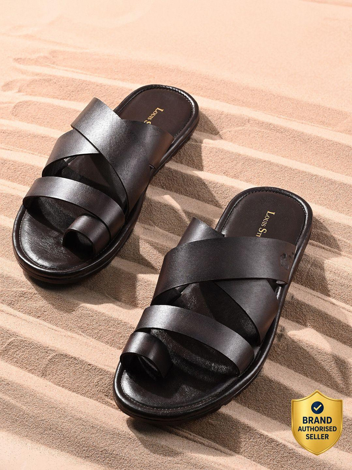 Image of LOUIS STITCH Brown Lightweight Open Toe Kohlapuri Style Leather Sandals Men Sandals