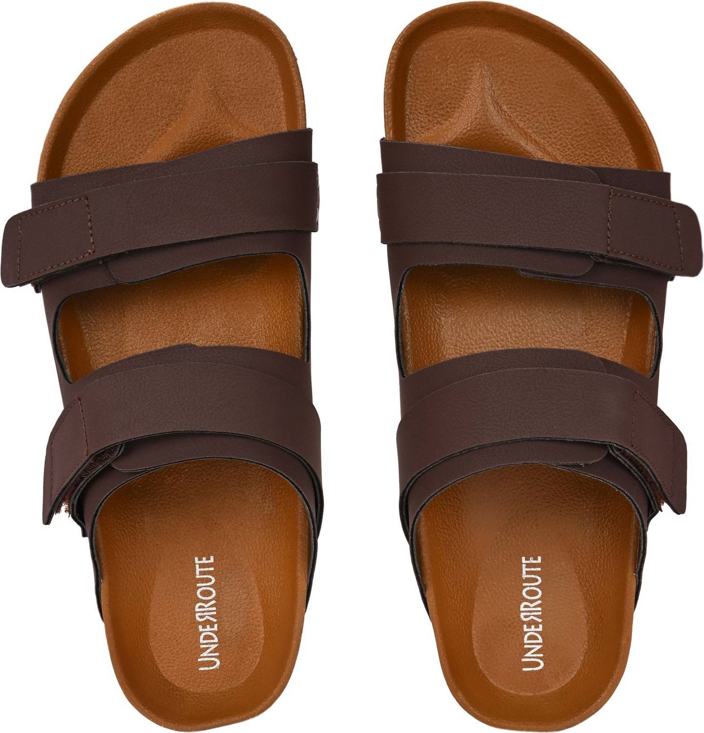 UNDERROUTE Men's Brown Dual Strap Buckle Sandals - Image 3