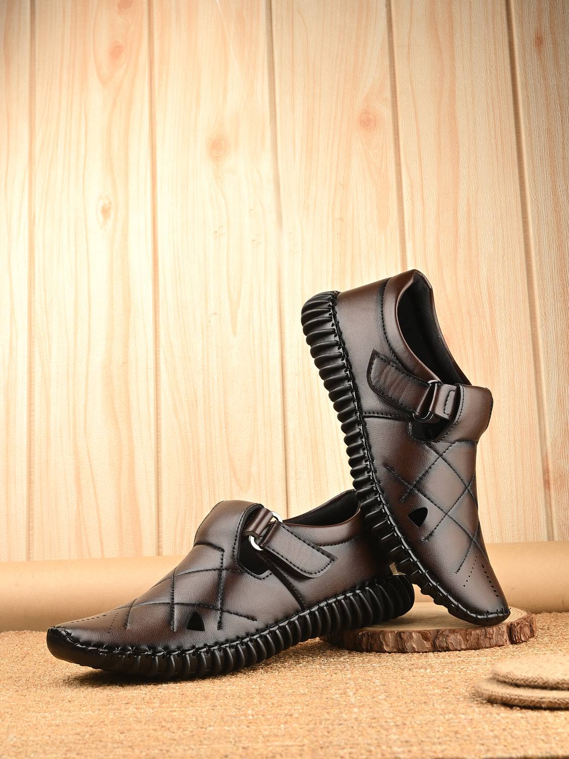 Bucik BCK8037 Lightweight Casual Soft Cushion Comfort Easy Solid Velcro Men Sandals