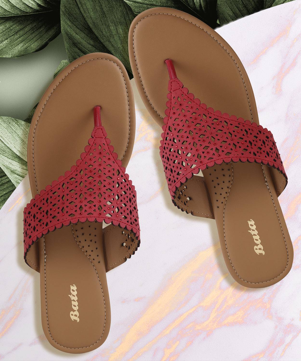 Bata Women Flats Sandal (Red , 4)