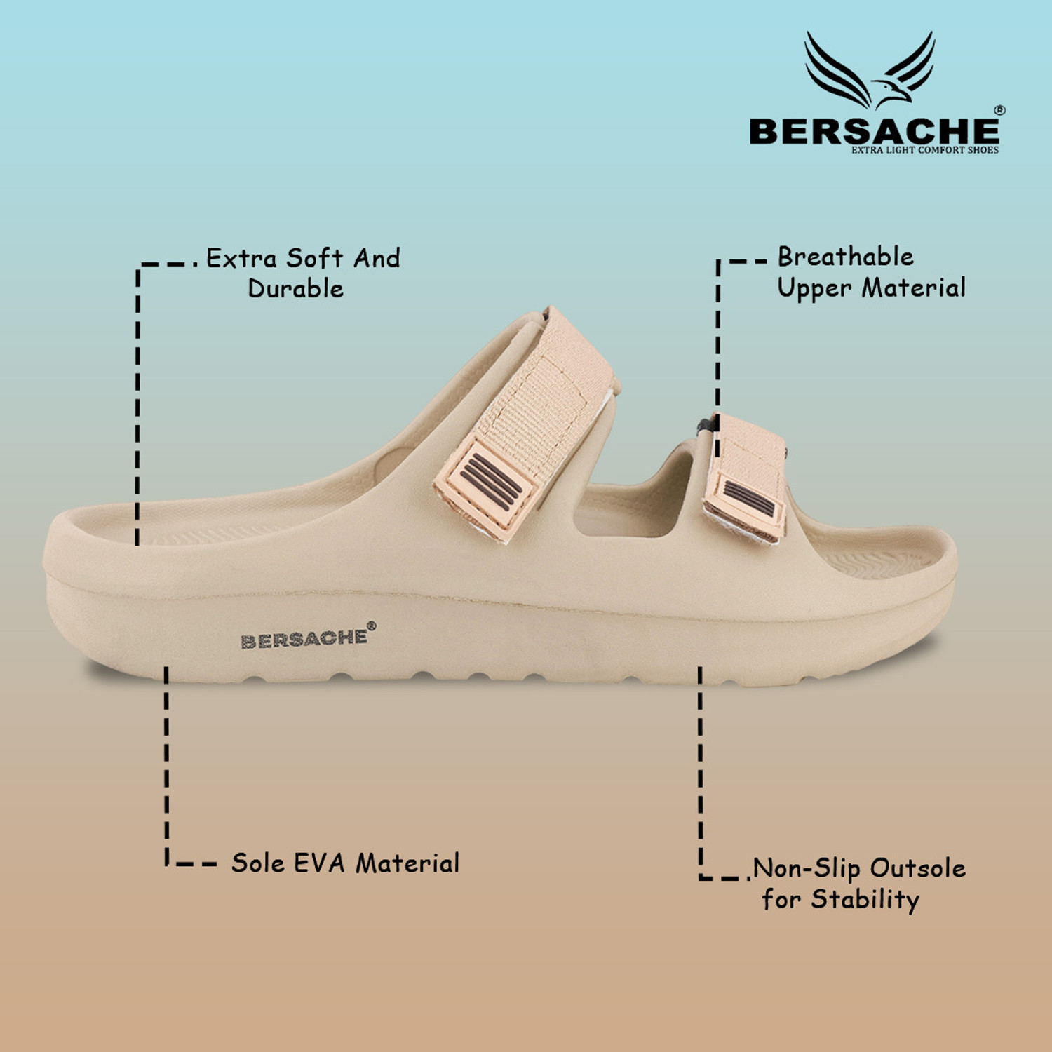 Image of BERSACHE Men Wedges Sandal (Beige, 12)