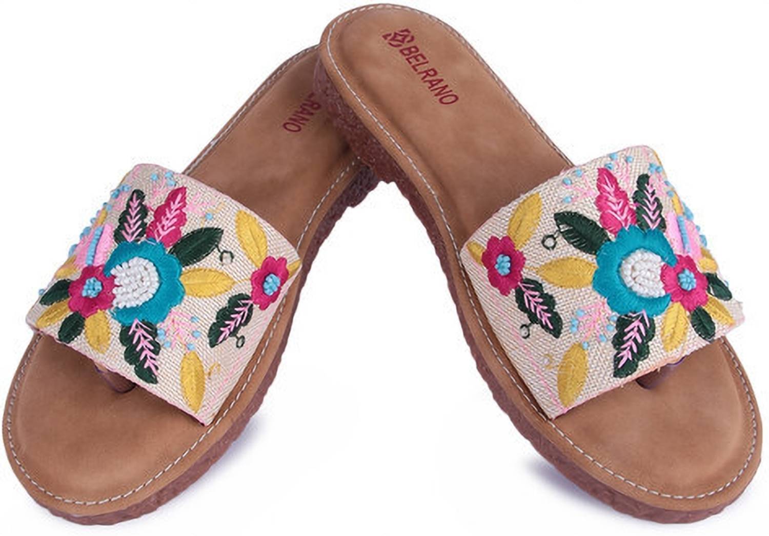 BELRANO Women Flats Sandal (Beige, Multicolor , 8)