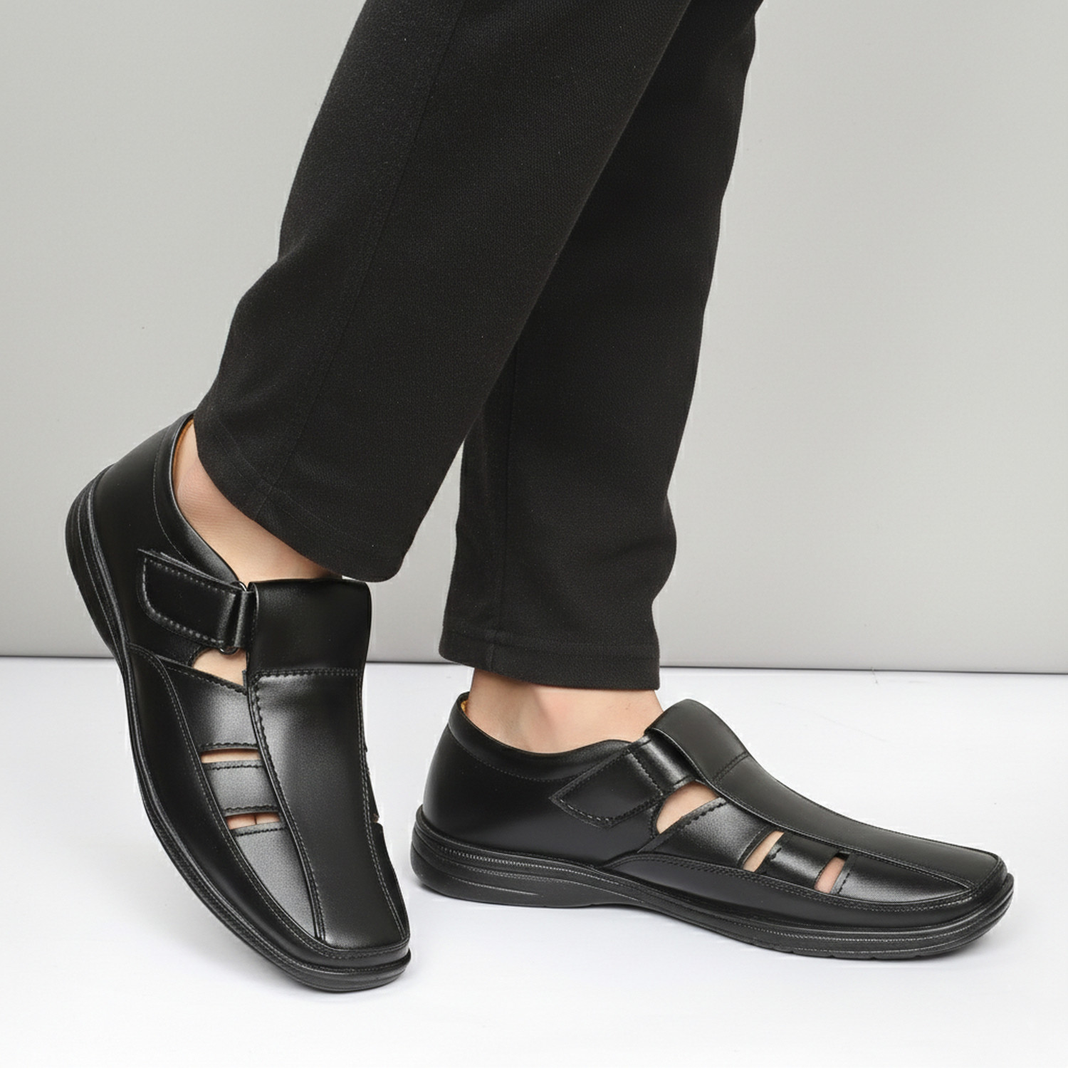 Image of biloni Men Flats Sandal (Black, 9)