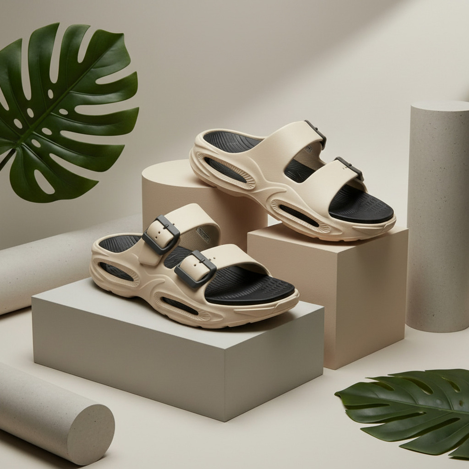 Image of Smoothlite Soft EVA Double Strap Sandals|Adjustable Buckle|Lightweight Anti-Slip Sandals Men Flats