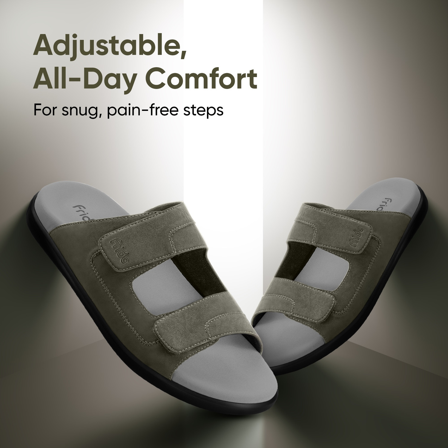 Image of Frido Comfort Dual Strap Footwear With Bounce Back Cushioned Footbed Adjustable Velcro Men Casual