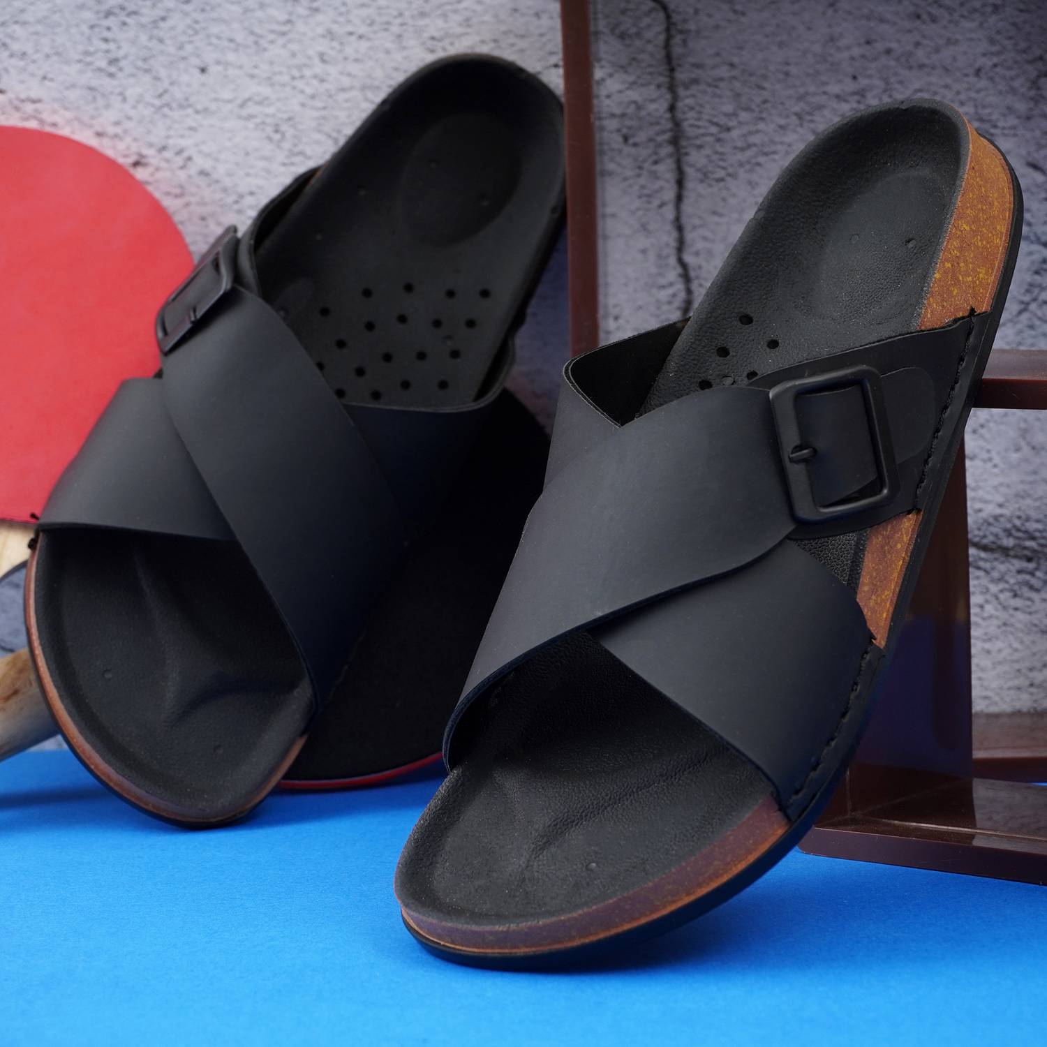 Prayas Men Black Slides - Image 5