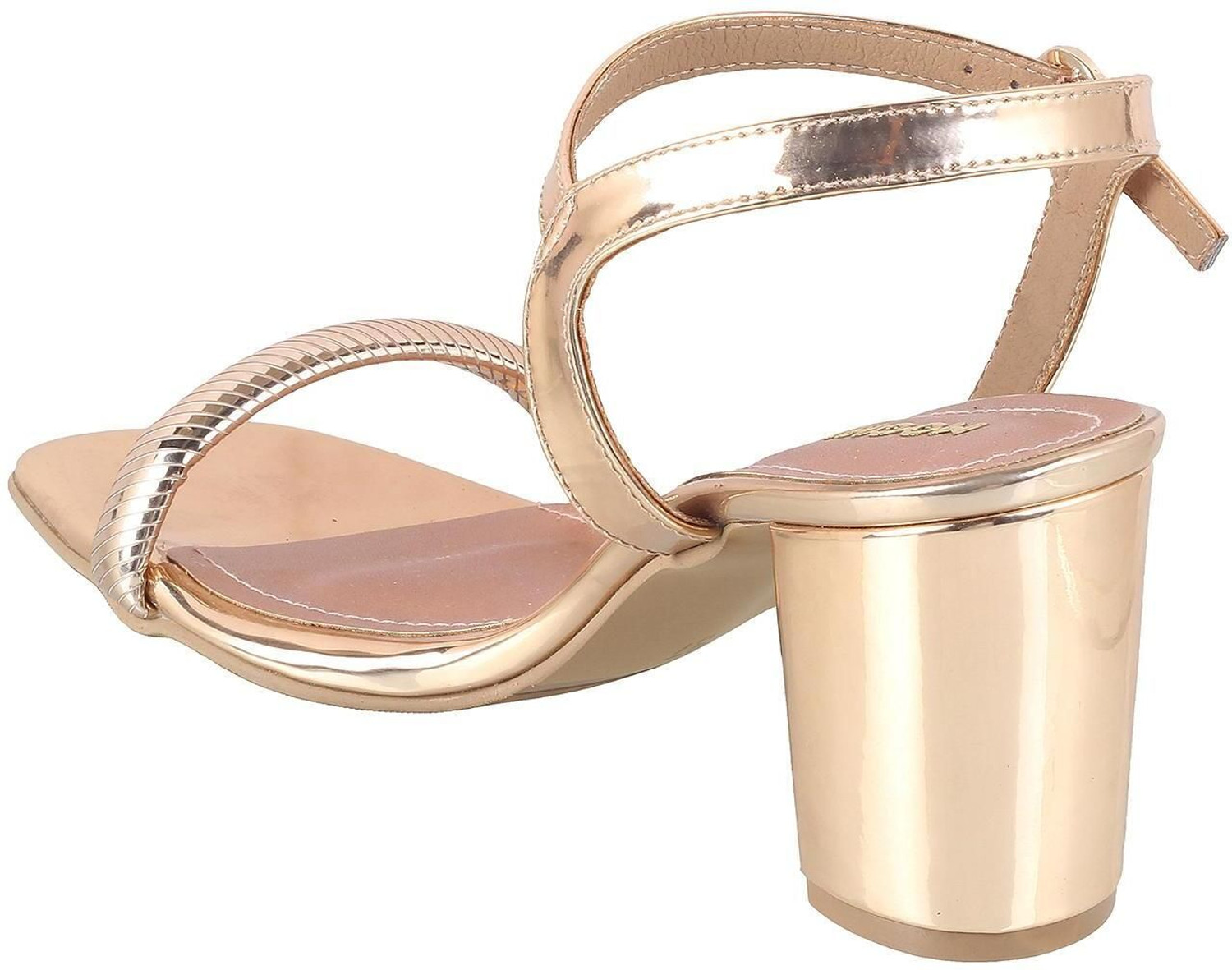 Image of MOCHI Women EmbellishedOpenToeBlock Heels Sandal (Pink, 4)