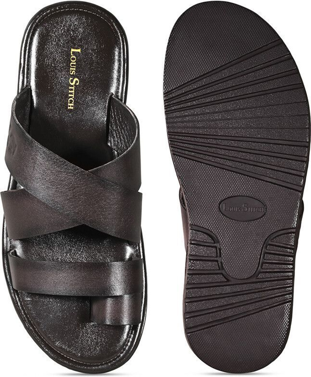 Image of LOUIS STITCH Brown Lightweight Open Toe Kohlapuri Style Leather Sandals Men Sandals