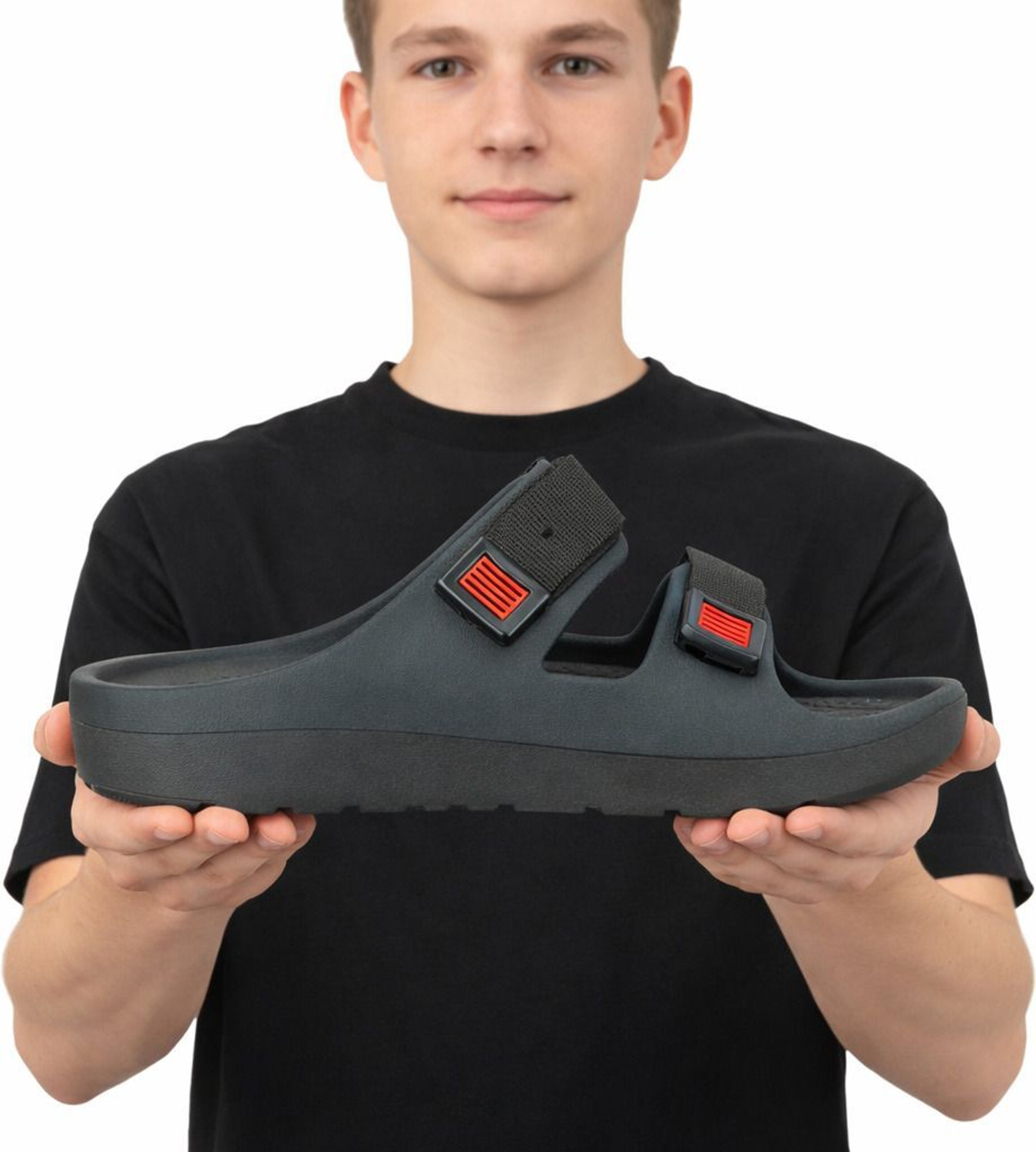 Image of HOTSTYLE Men Flats Sandal (Black, 9)