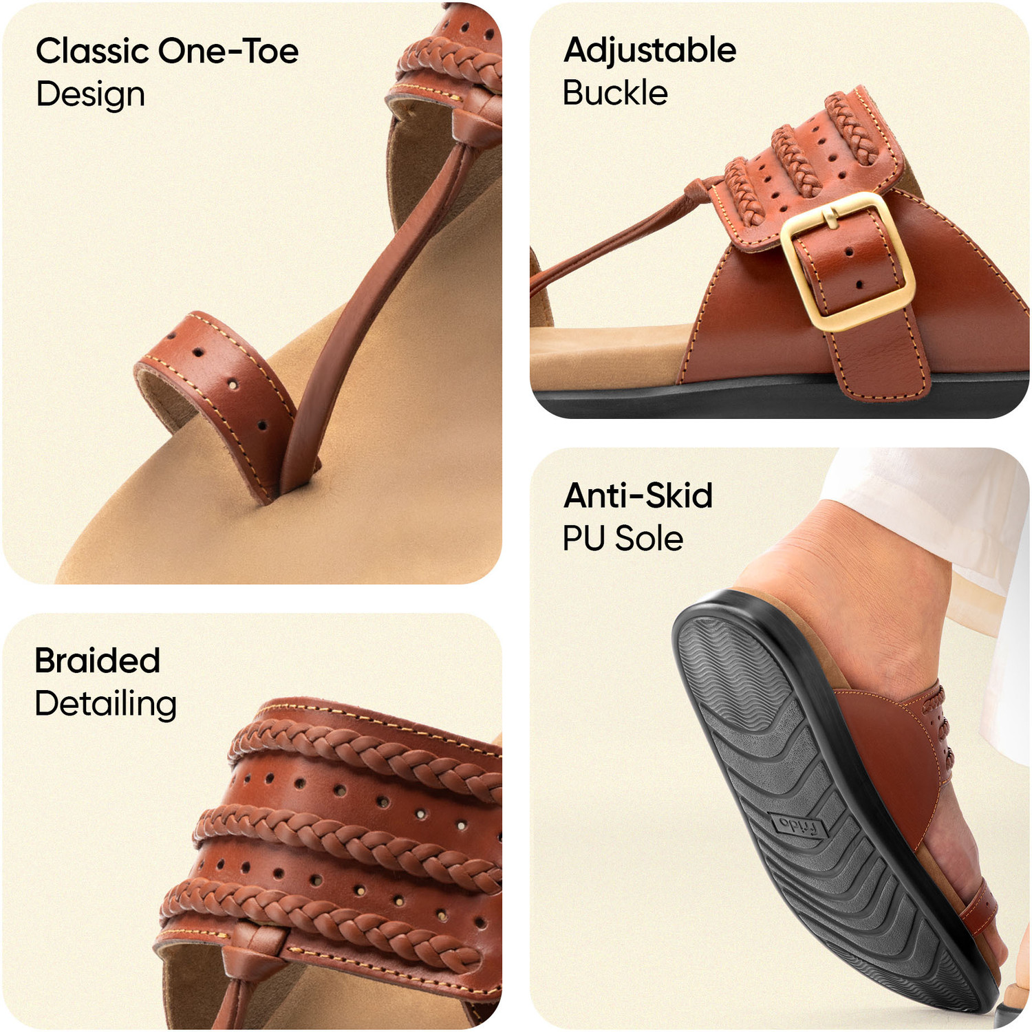 Image of Frido Puneri Arch Comfort Sandal | Leather Chappal with Built-In Arch Support, Cushion Men Flats
