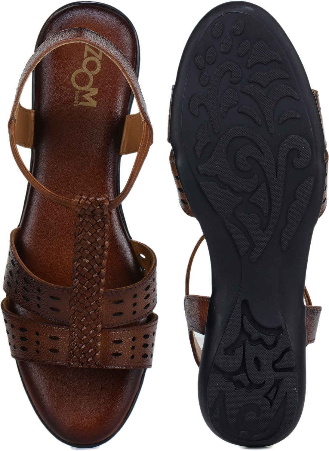 Image of Zoom Shoes Genuine Leather Women Casual Textured Open Toe Flats Women Casual
