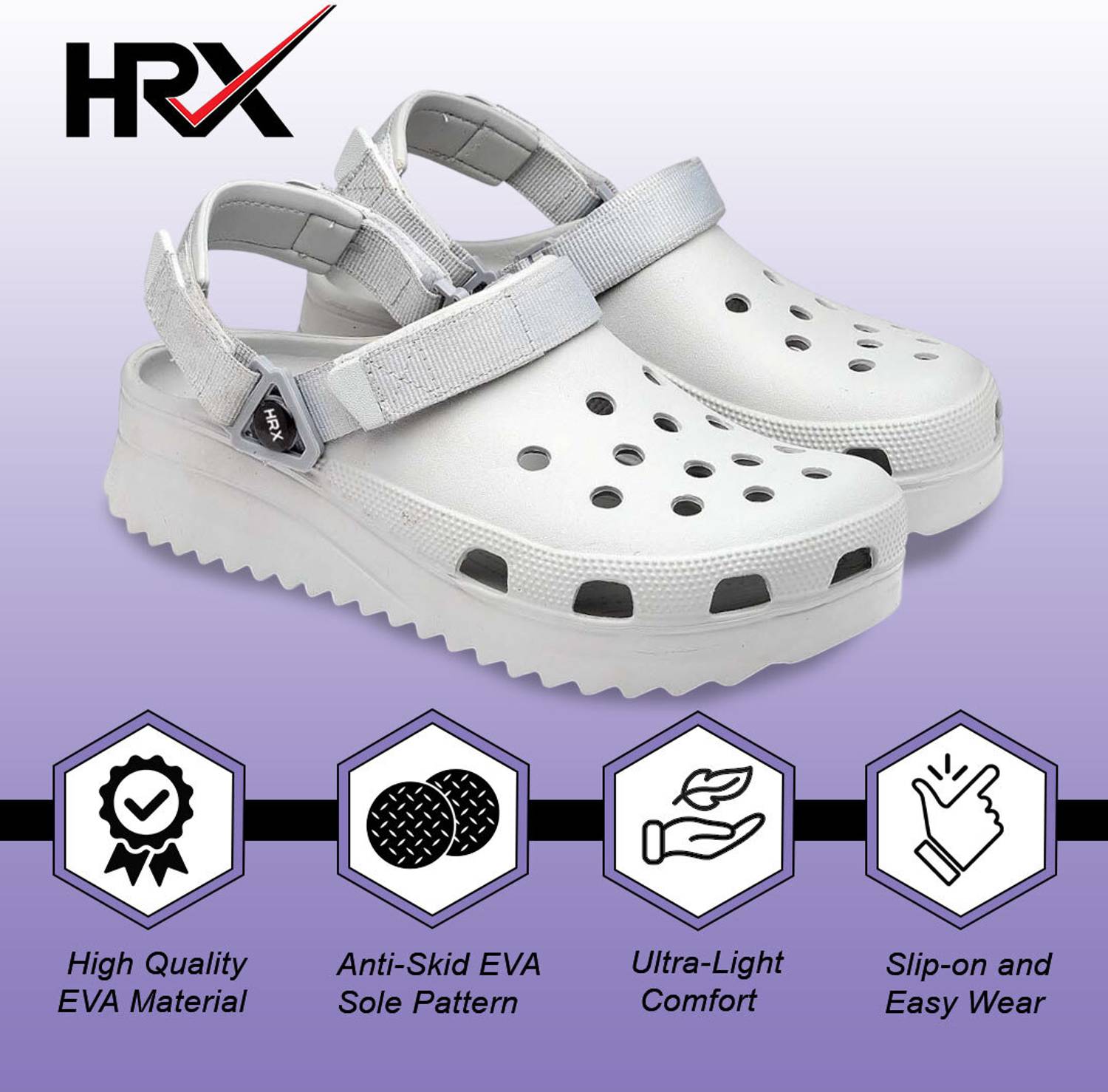 HRX by Hrithik Roshan Men Gray Clogs - Image 3