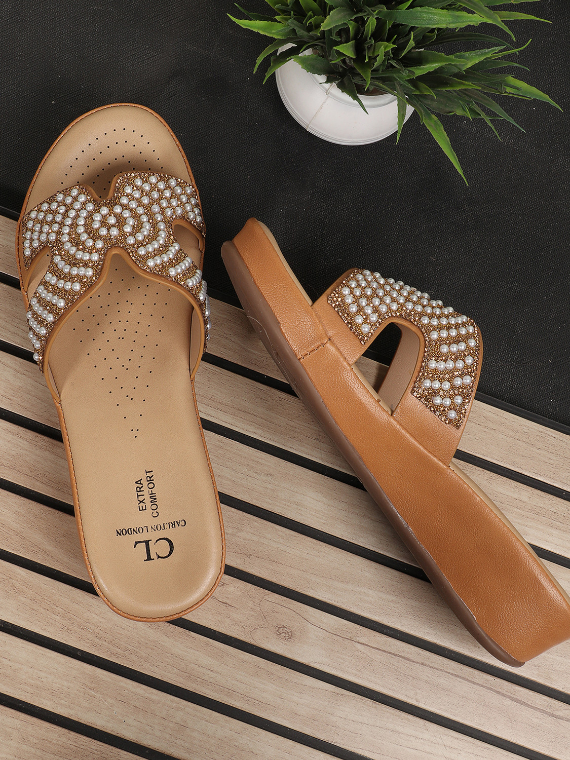 Image of CARLTON LONDON Women's Embellished Wedge Slip-On Sandals Women Heels