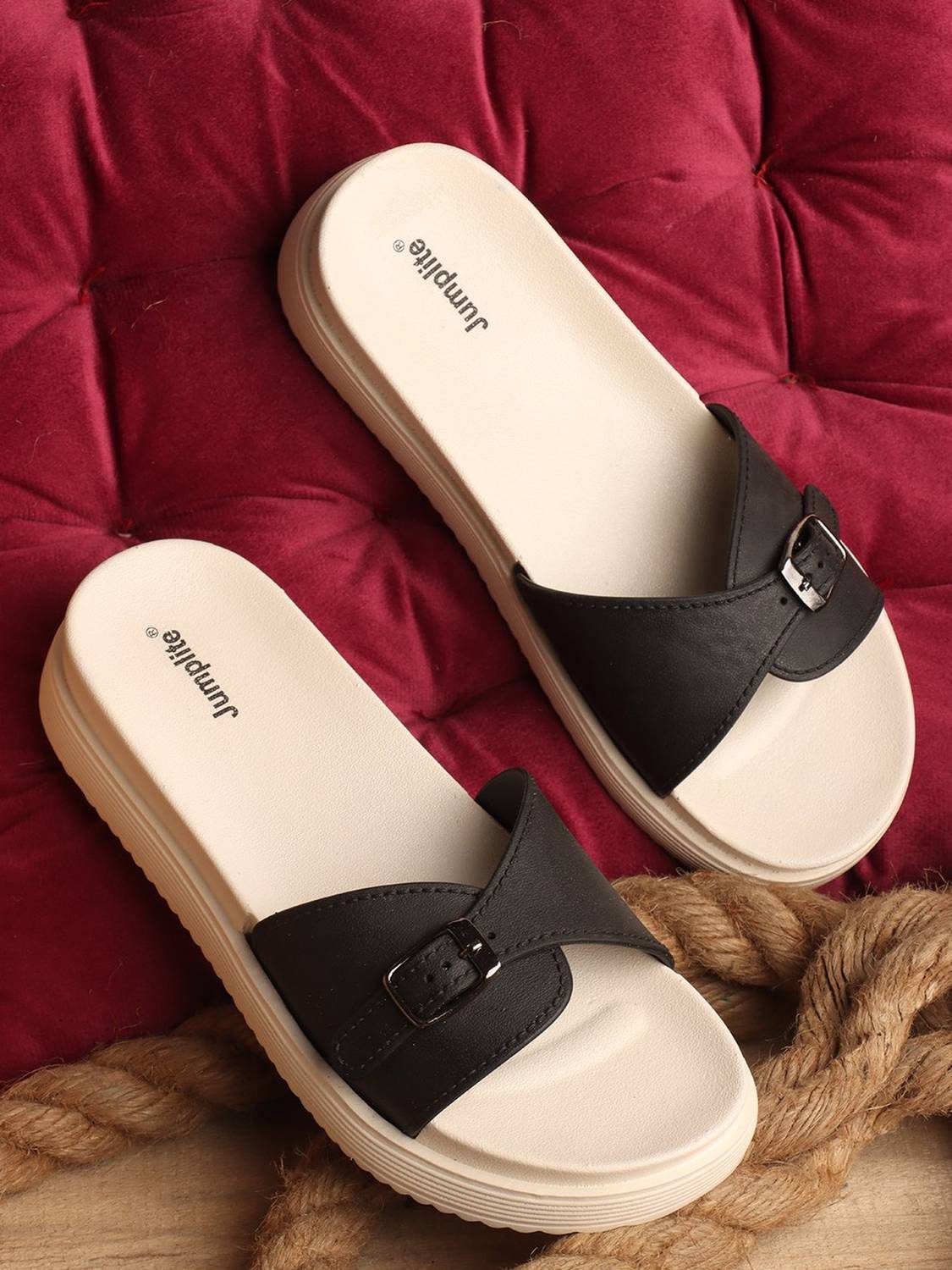 JUMPLITE Women Casual Sandal (Black , 6)