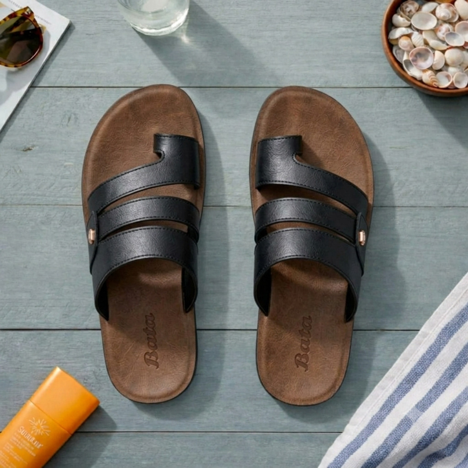 Image of Bata Men Flats Sandal (Black, 8)
