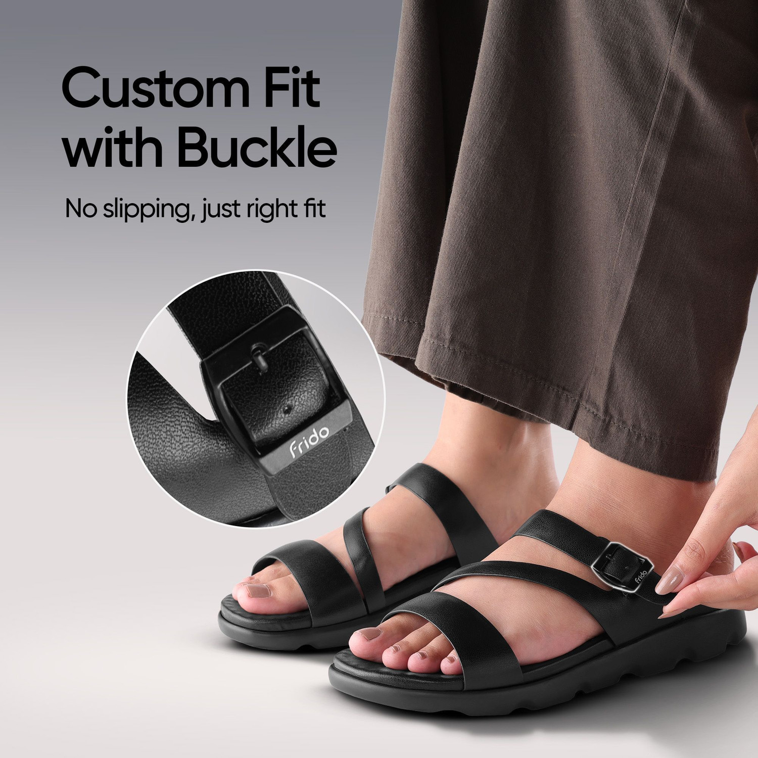 Image of Frido Cloud Comfort Open Toe with Adjustable Z-Strap, Cushioned PU Footbed Women Flats