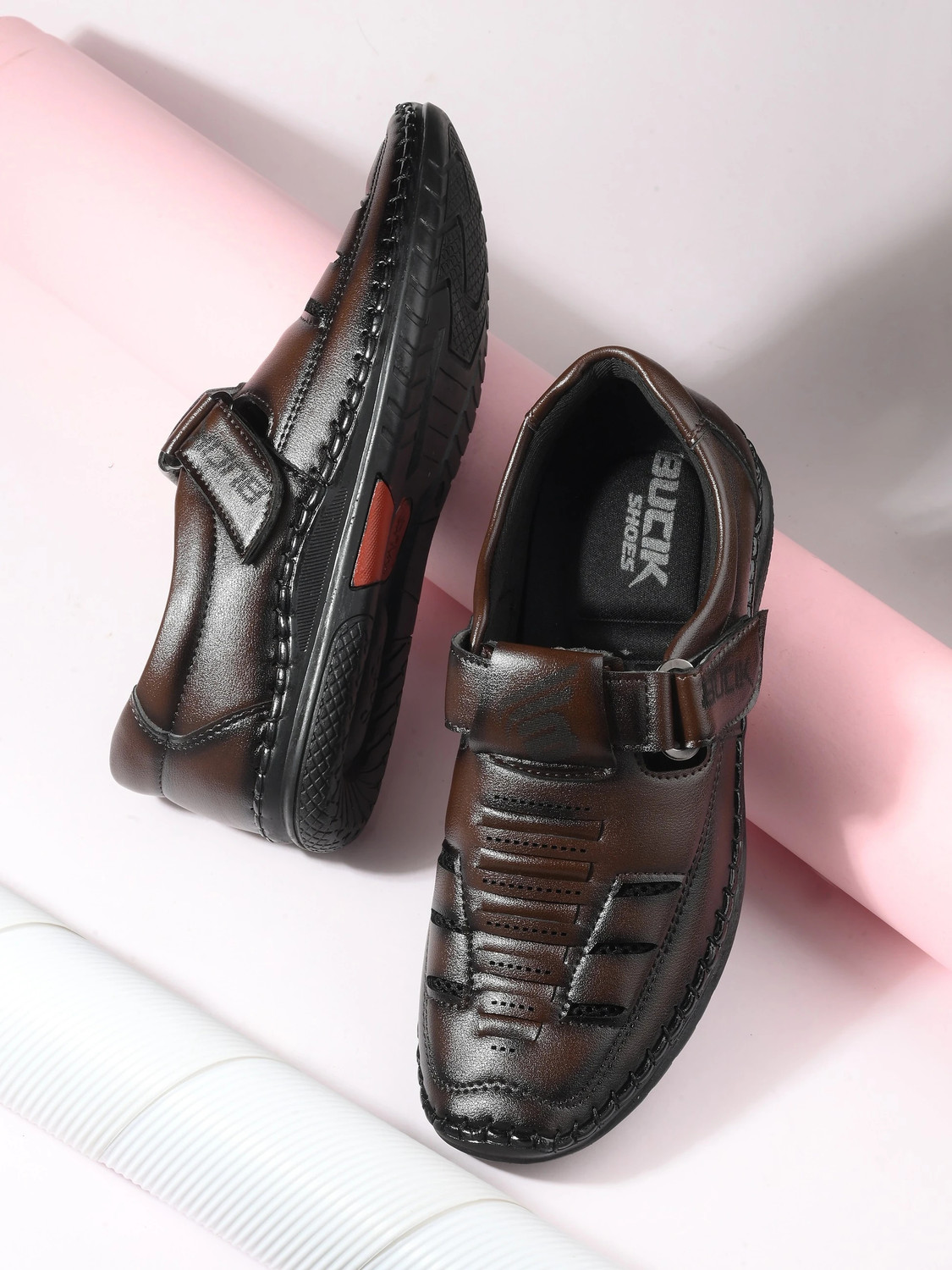 Image of Bucik BCK8030 Lightweight Casual Soft Cushion Comfort Easy Solid Velcro Men Sandals