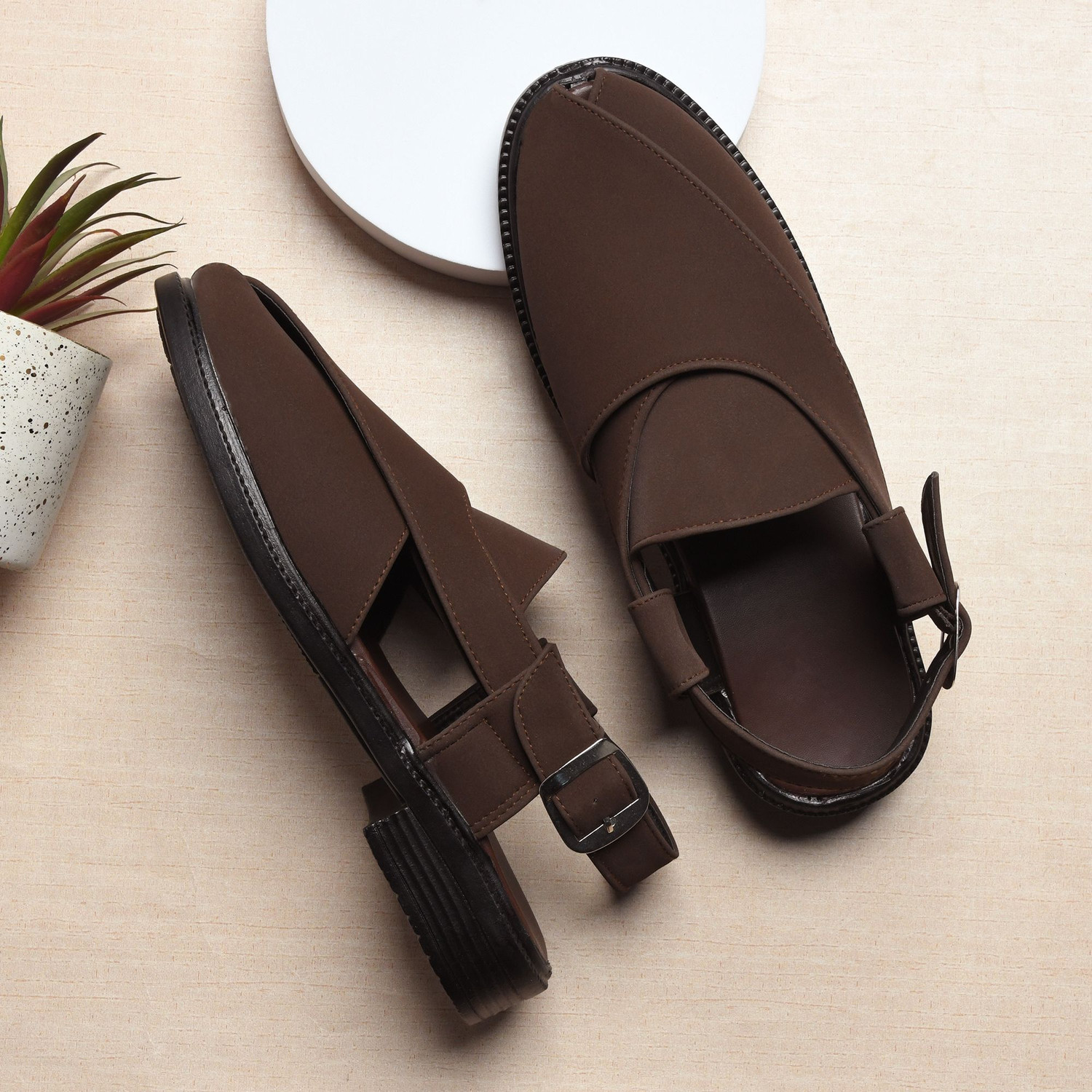 Image of Stepsoft Suede Peshawari Sandal Buckle Closure Festive Ethnic Comfort Wear Men Sandals