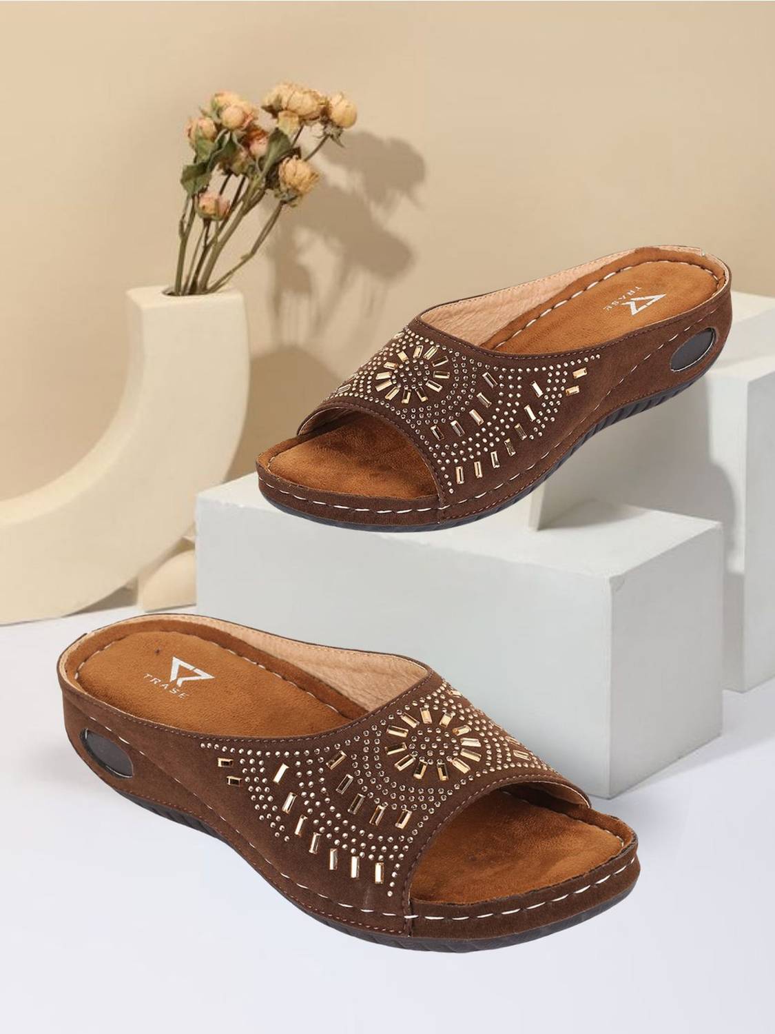 TRASE Women Soft Ortho Flats Sandal (Brown , 4)